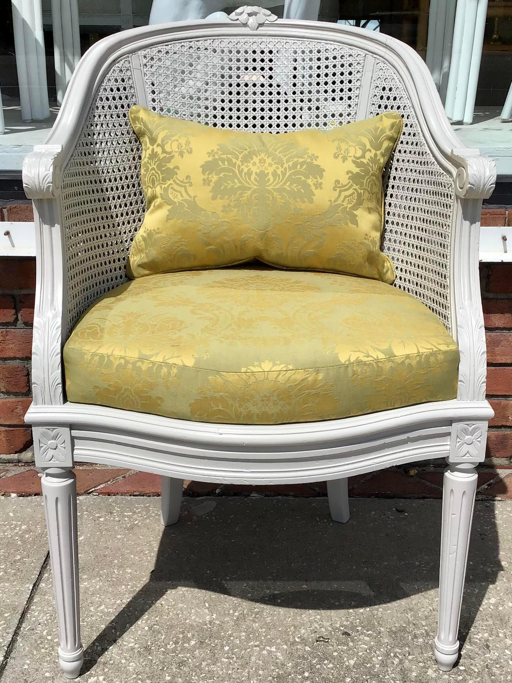 French Provincial Classic French Louis XVI Barrel Chair For Sale