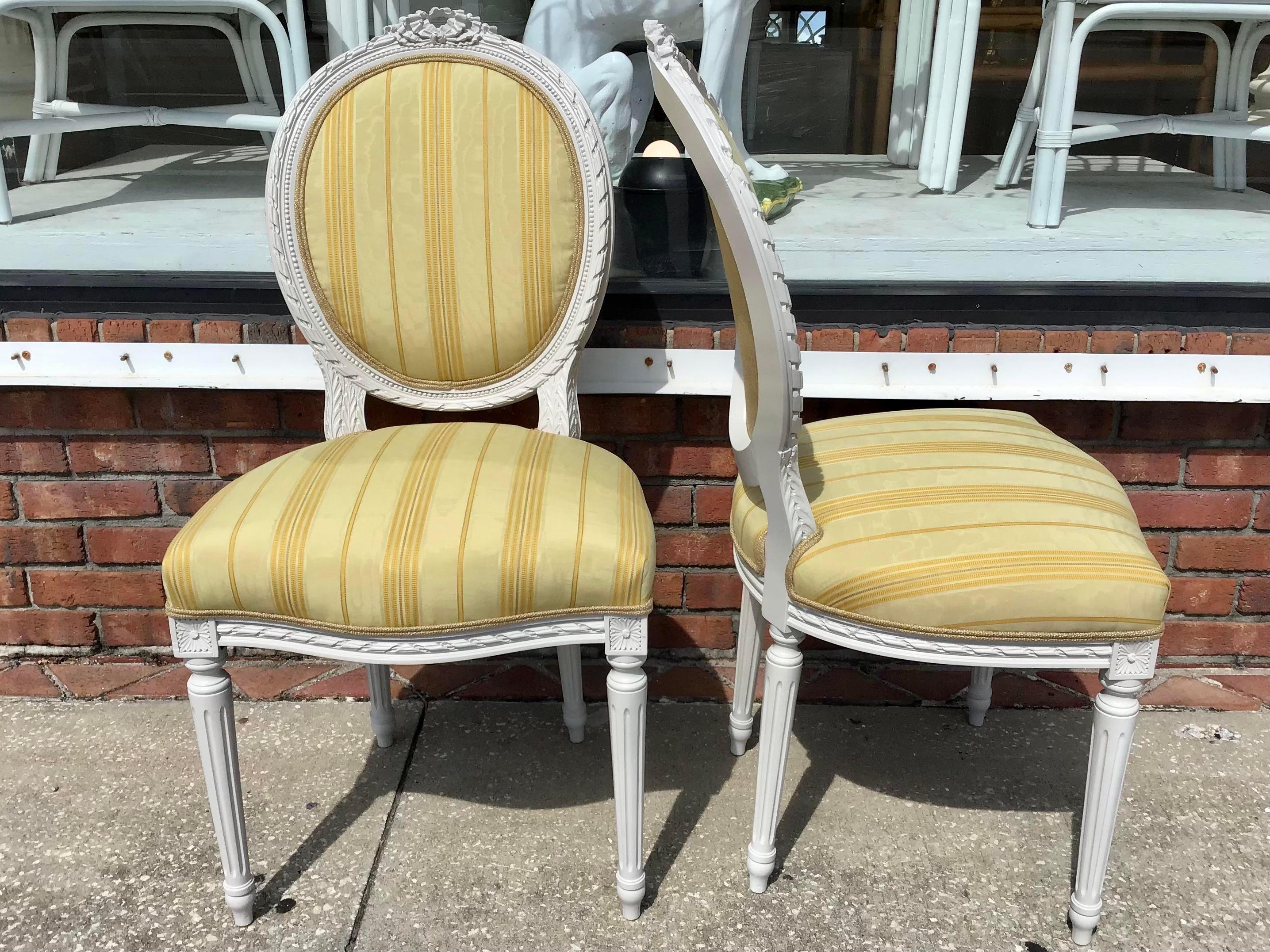 Fabric Classic French Louis XVI Side Chairs, a Pair For Sale