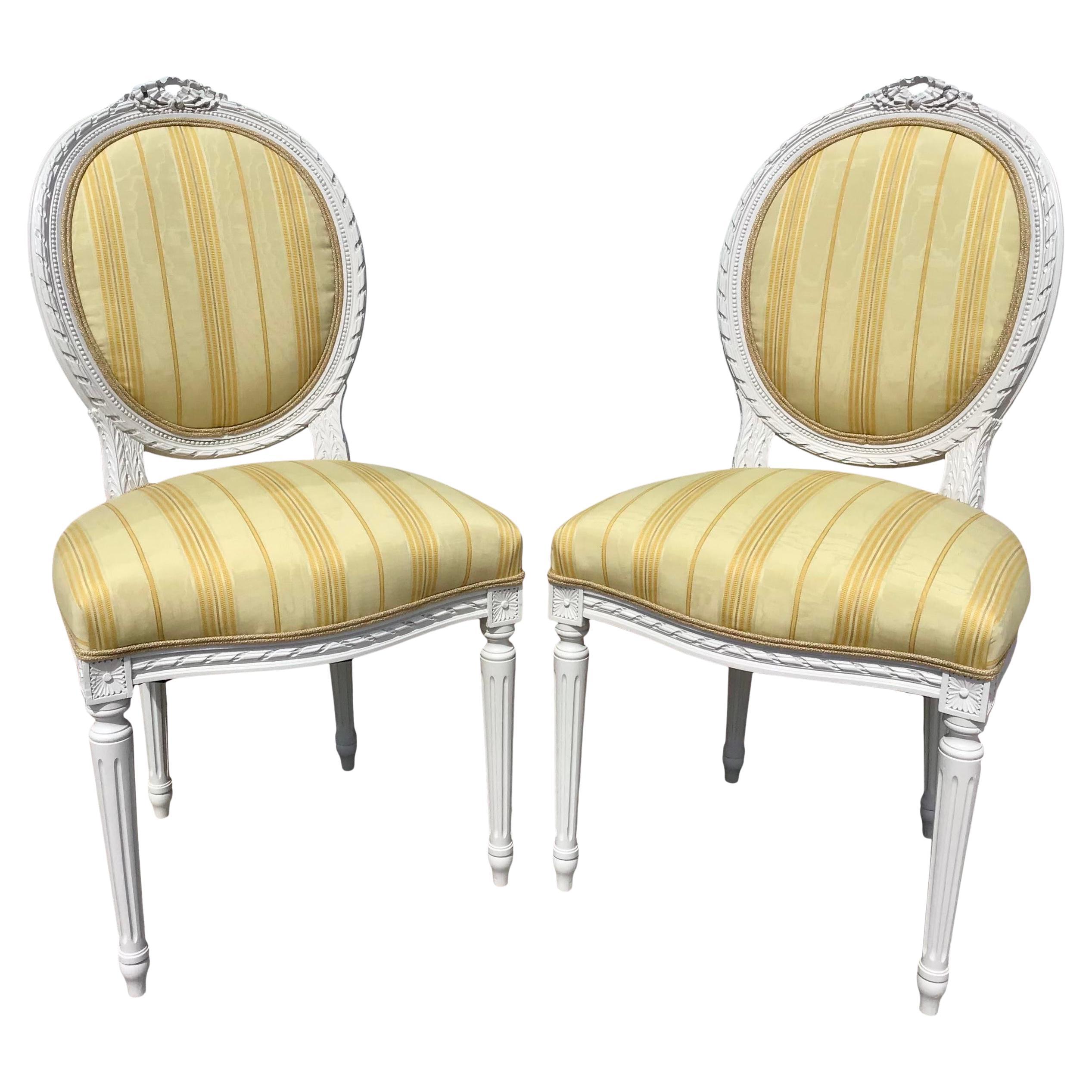 Classic French Louis XVI Side Chairs, a Pair