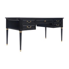 Classic, French Louis XVI Writing Desk, Ebonized Mahogany, Leather