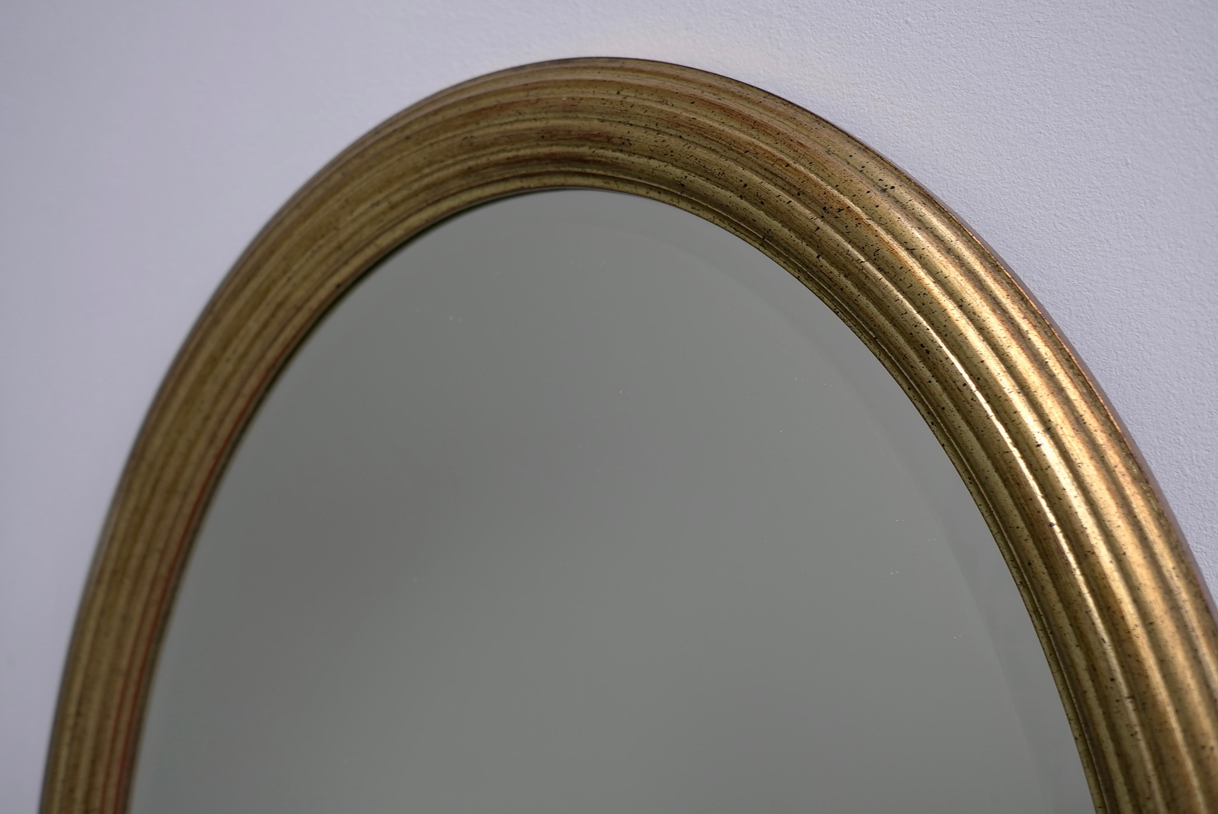 Mid-Century Modern Classic French Oval Mirror in Gold Color, 1960s