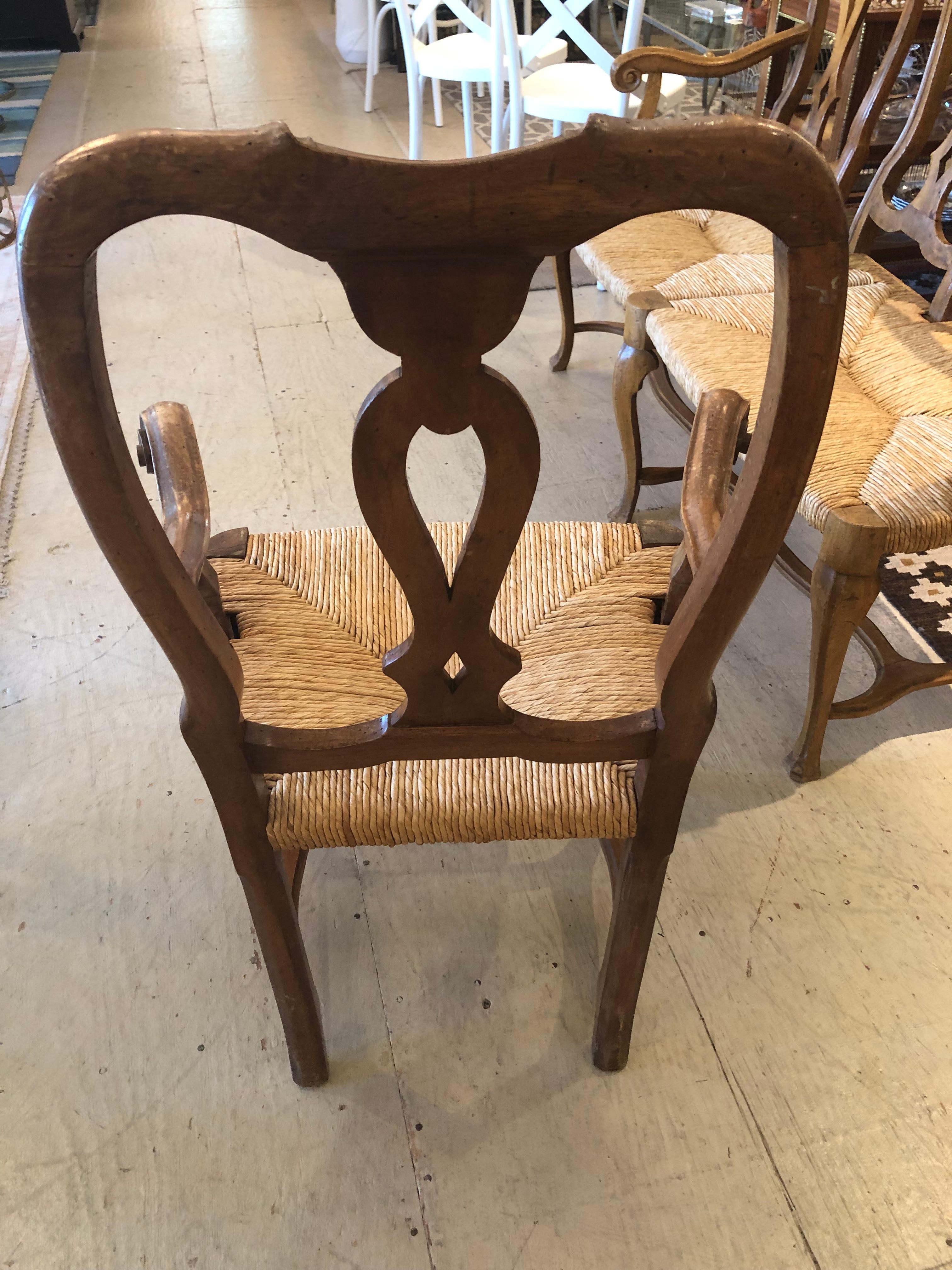 Classic French Provincial Chestnut Armchair with Rush Seat 3