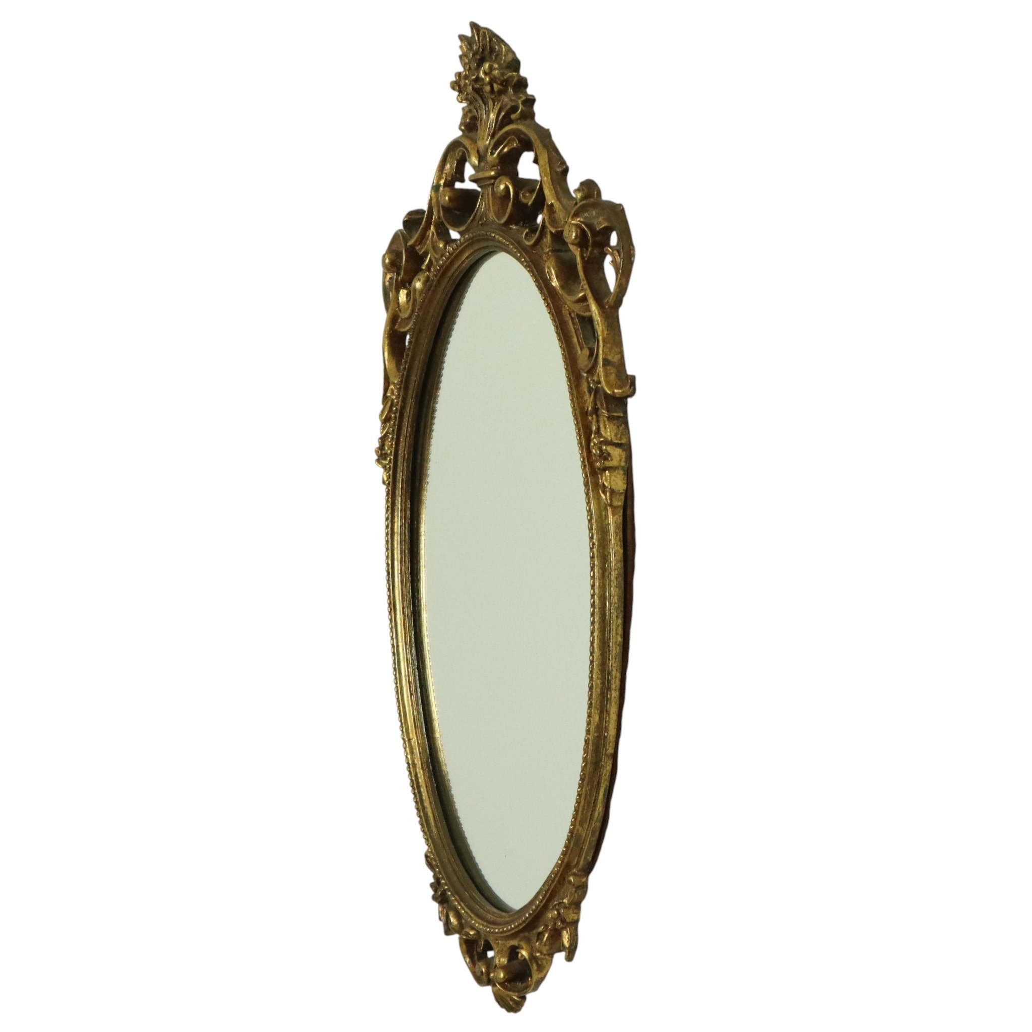 Classic French Rococo Baroque Style Mirror Gold Resin 70cm (Mitte des 20. Jahrhunderts) im Angebot