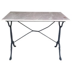 Classic French Rouge Marble Top Cafe Table with Iron Base