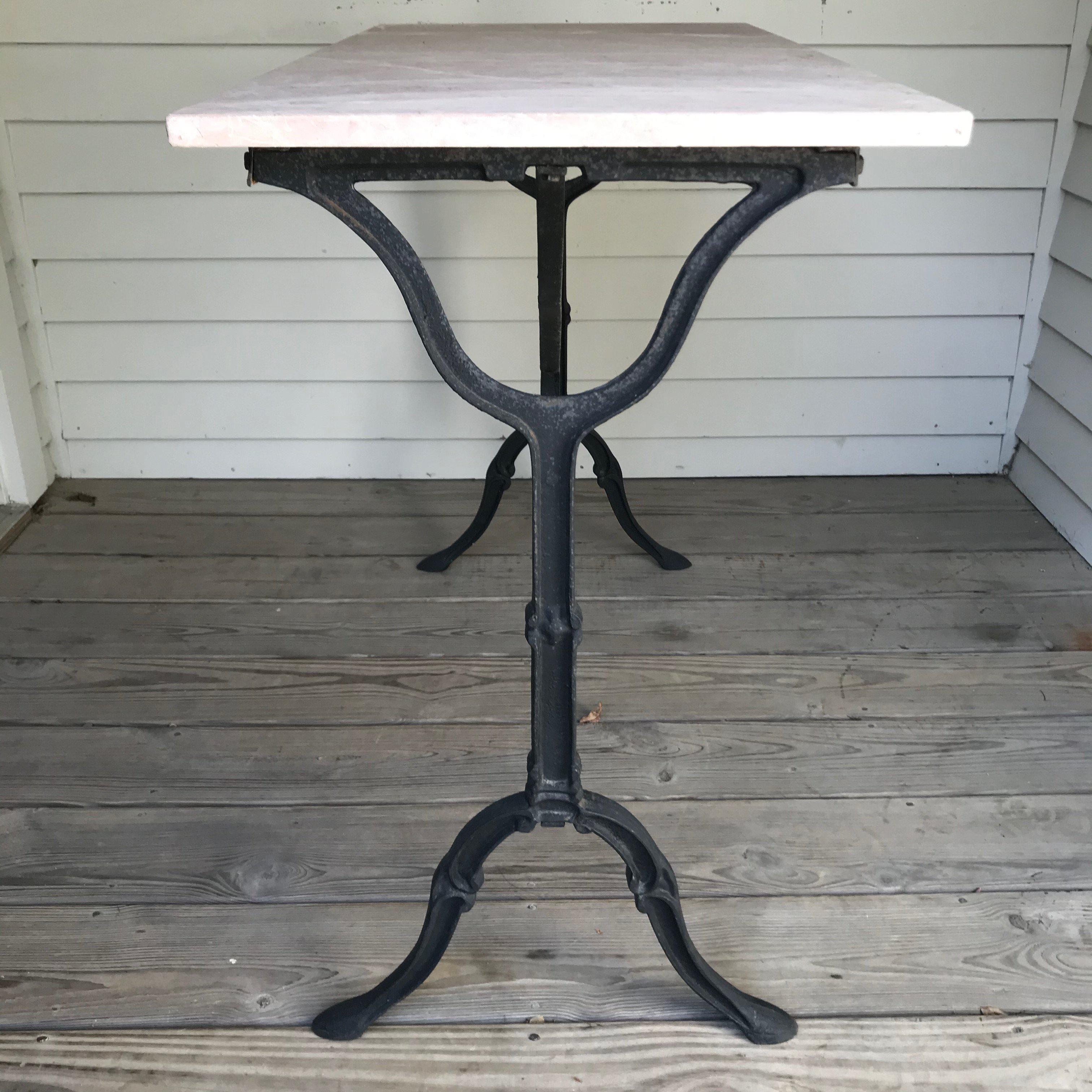 Early 20th Century Classic French Rouge Marble Top Cafe Table with Iron Base
