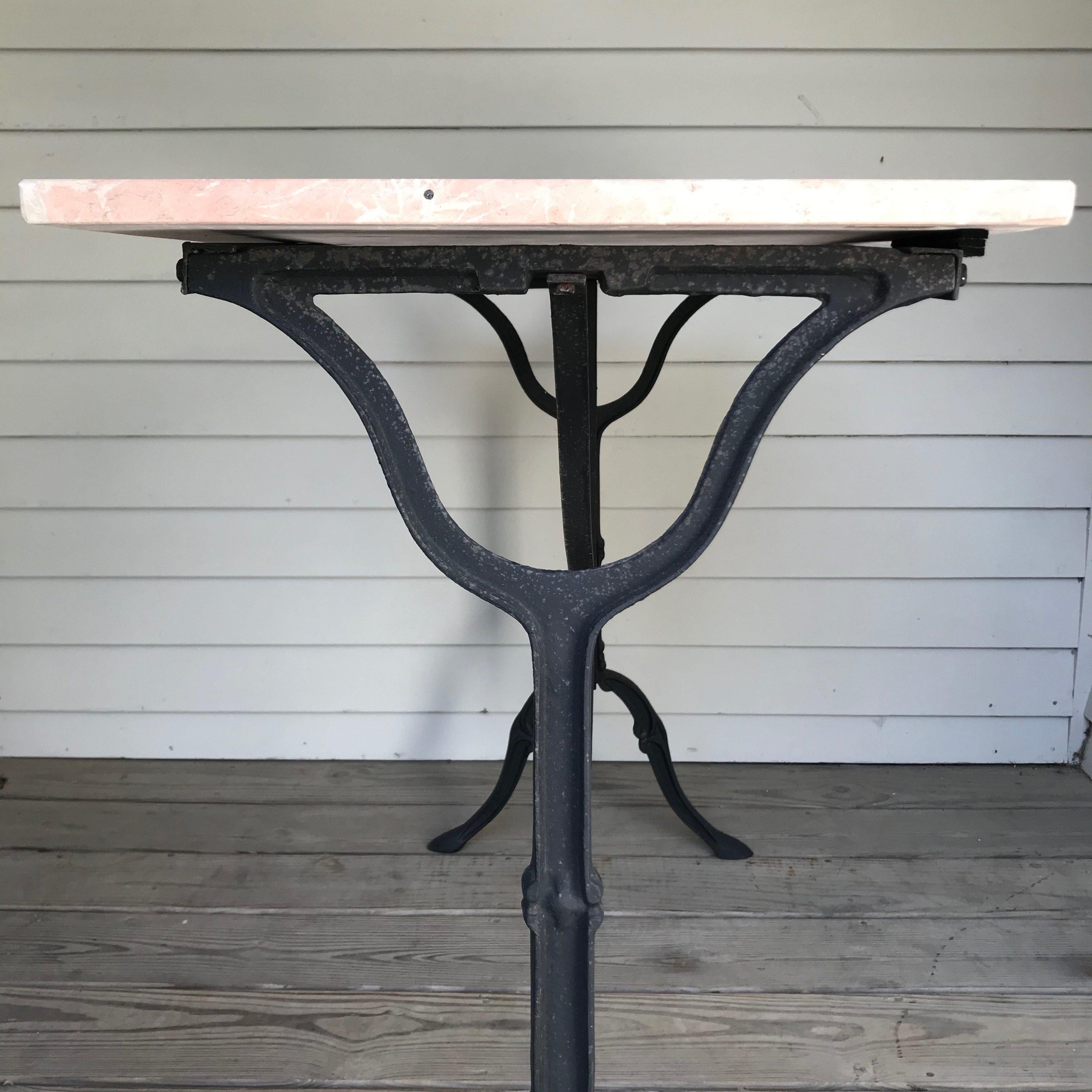 Wrought Iron Classic French Rouge Marble Top Cafe Table with Iron Base