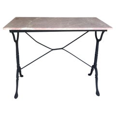 Classic French Rouge Marble Top Cafe Table with Iron Base