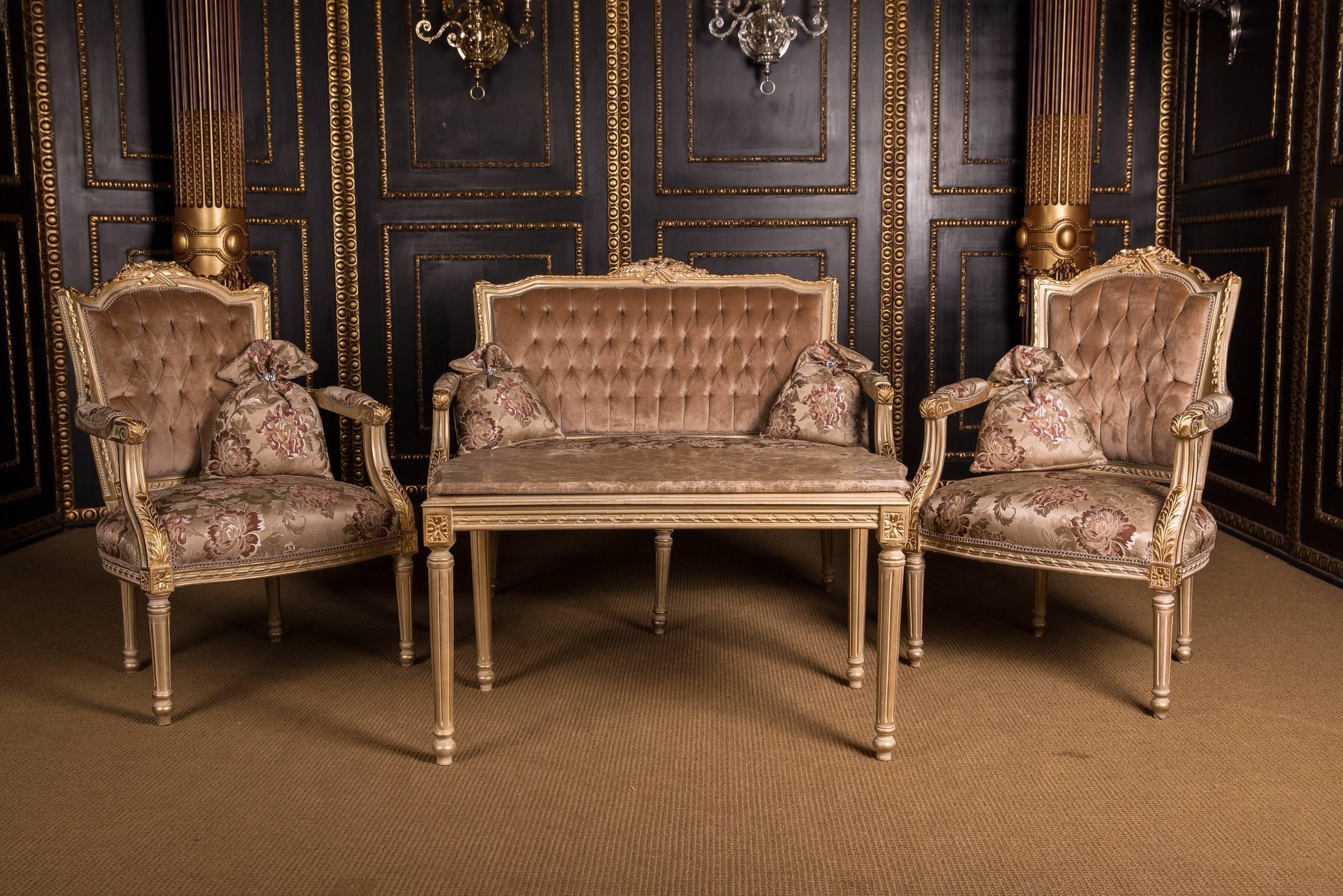 Louis XVI Classic French Seating Set Sofa and Two Armchairs in the Louis Seize Style