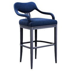 Classic French Style Bar & Counter Stool In Rich Blue Velvet