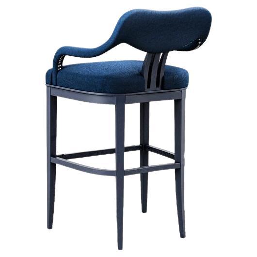 Taburete clásico de estilo francés en terciopelo azul intenso Moderno en venta