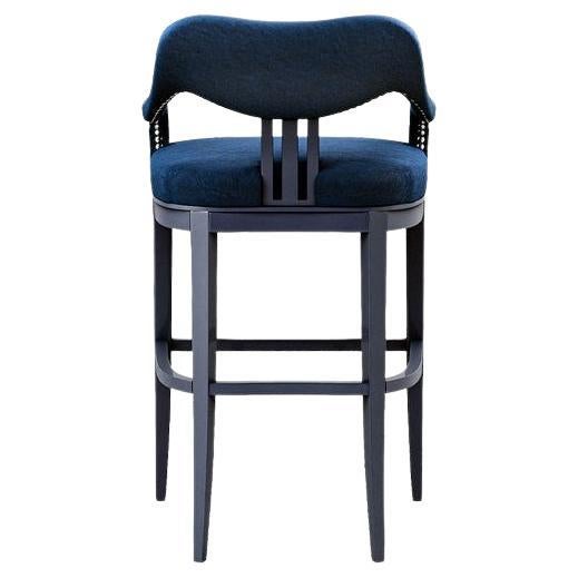 Taburete clásico de estilo francés en terciopelo azul intenso Portugués en venta