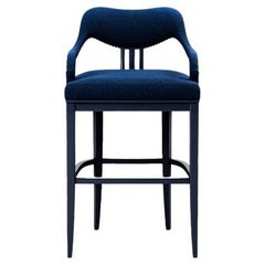 Classic French Style Bar & Counter Stool In Rich Blue Velvet