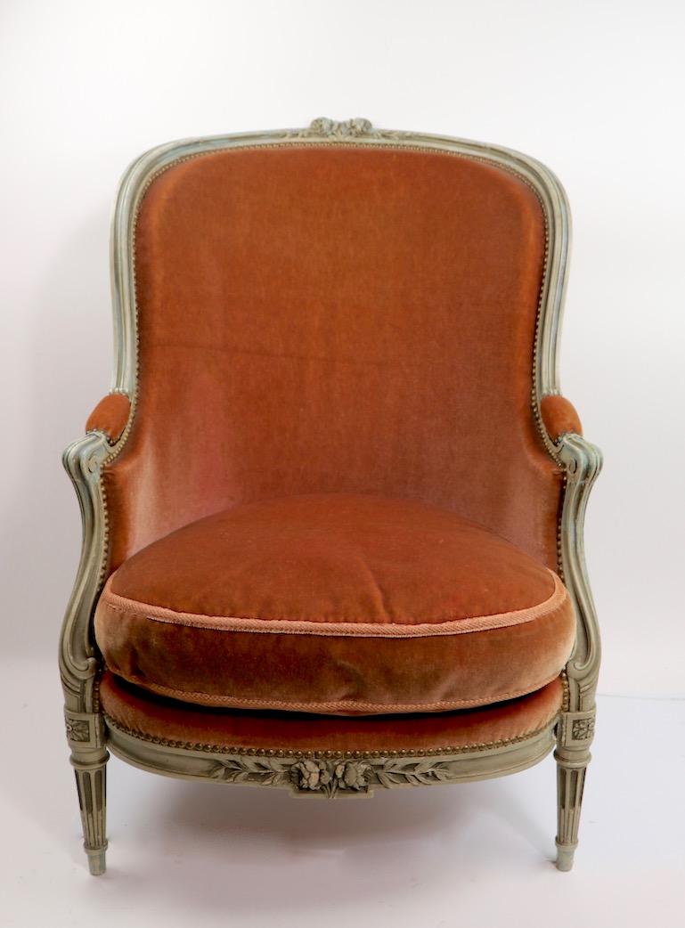 Classic French Style Bergere Lounge Chair in Mohair Upholstery  2