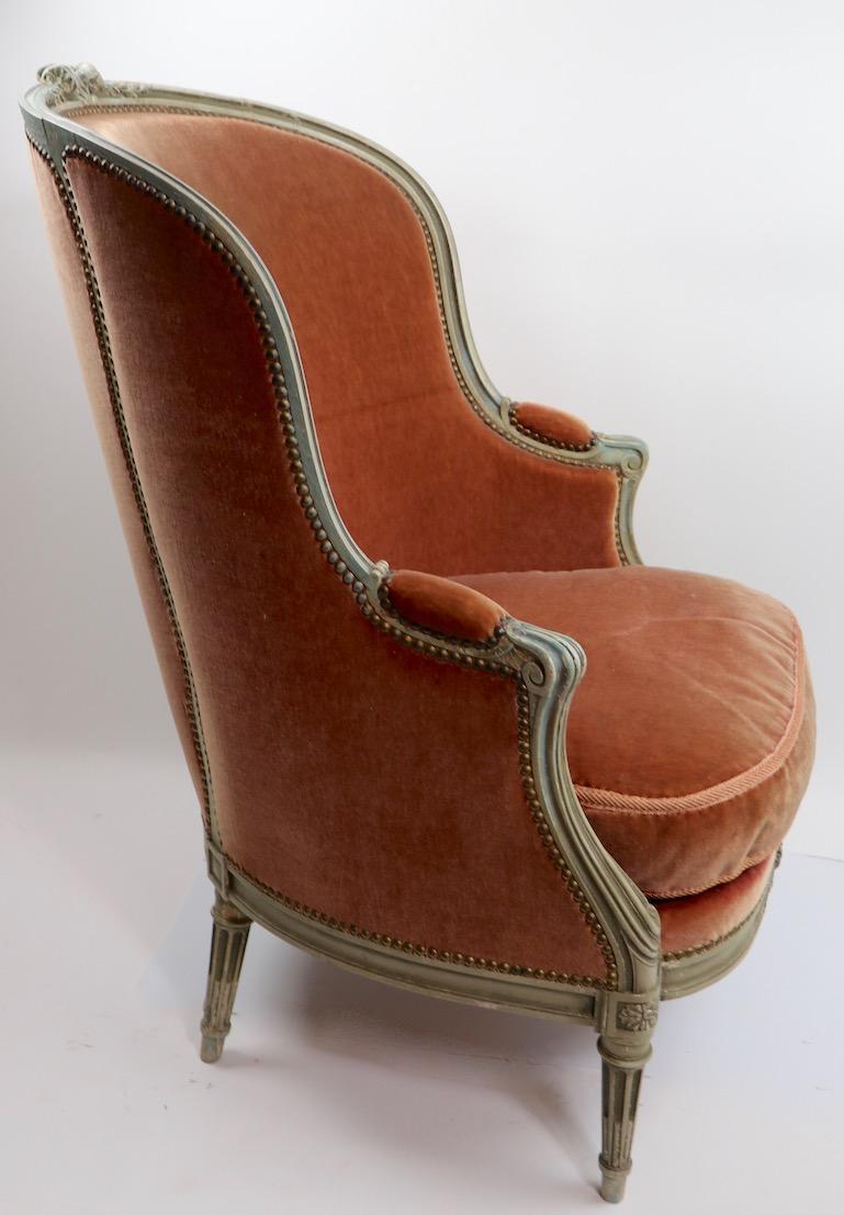 Classic French Style Bergere Lounge Chair in Mohair Upholstery  3