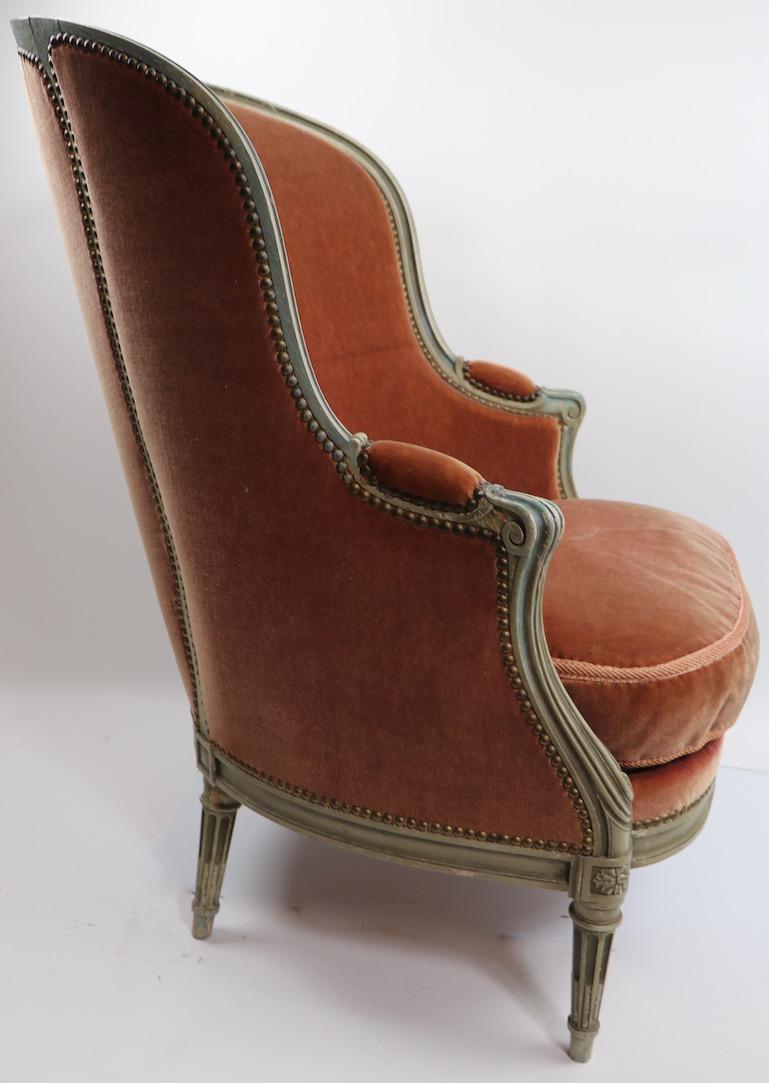 Classic French Style Bergere Lounge Chair in Mohair Upholstery  4