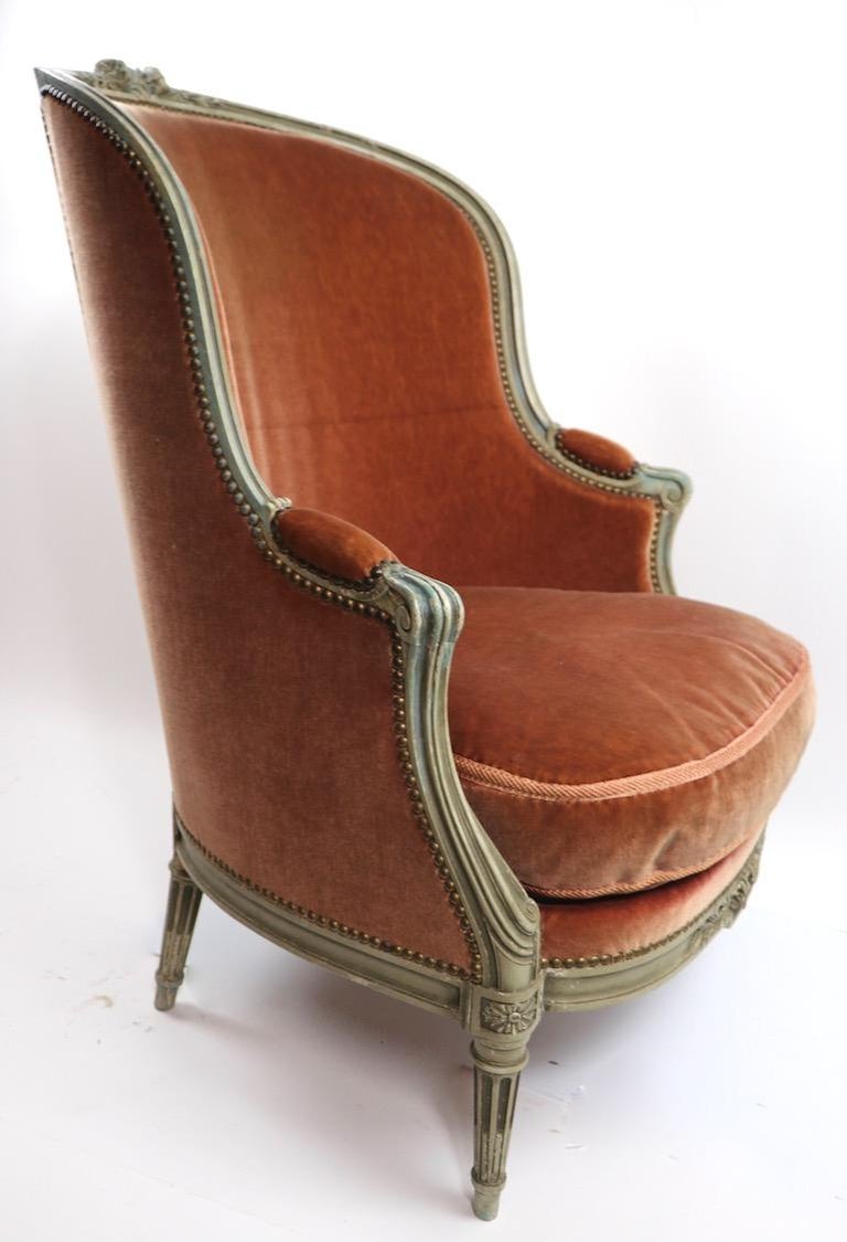 Classic French Style Bergere Lounge Chair in Mohair Upholstery at 1stDibs