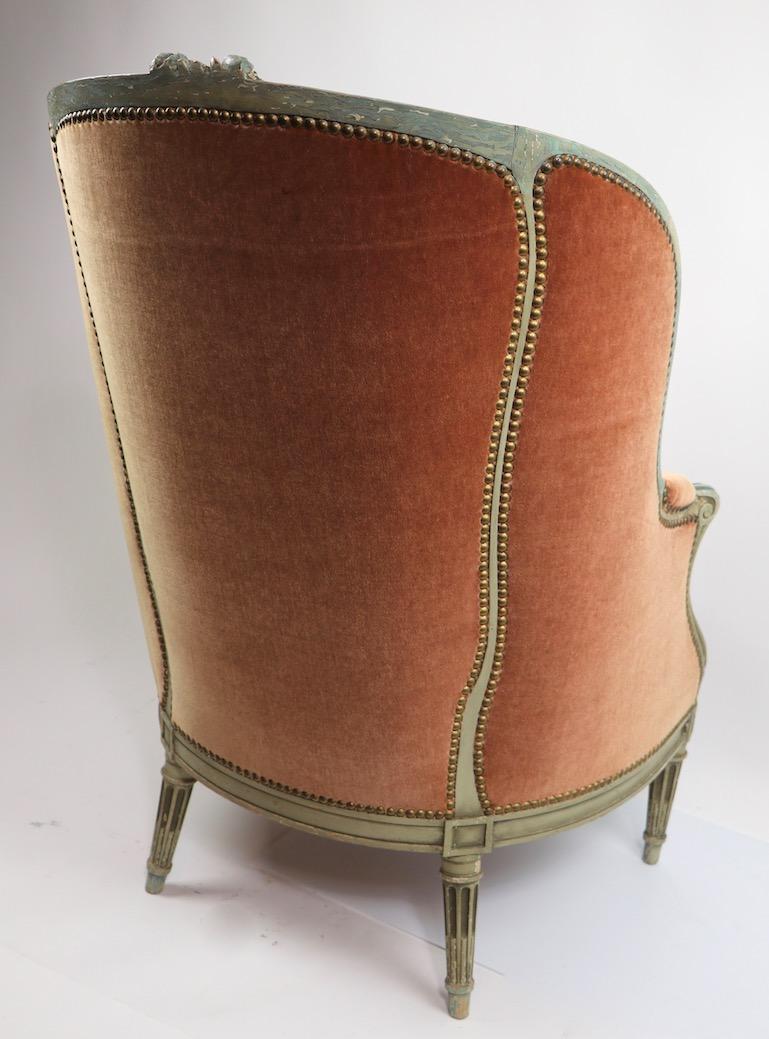Classic French Style Bergere Lounge Chair in Mohair Upholstery  8