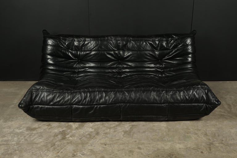 Rare Vintage Leather Togo Sofa by Michel Ducaroy for Ligne Roset