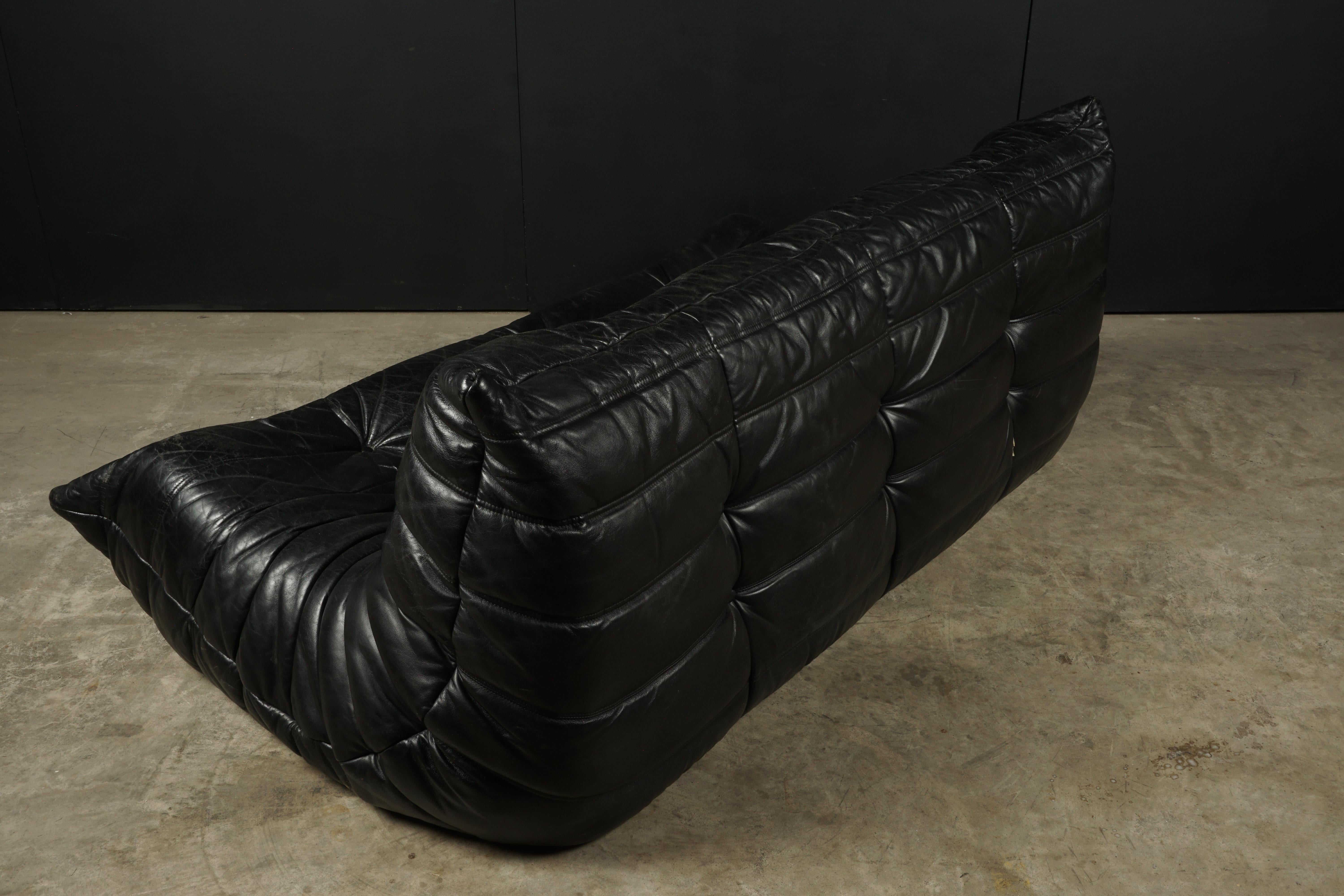 Rare Vintage Leather Togo Sofa by Michel Ducaroy for Ligne Roset, France, 1970s 1