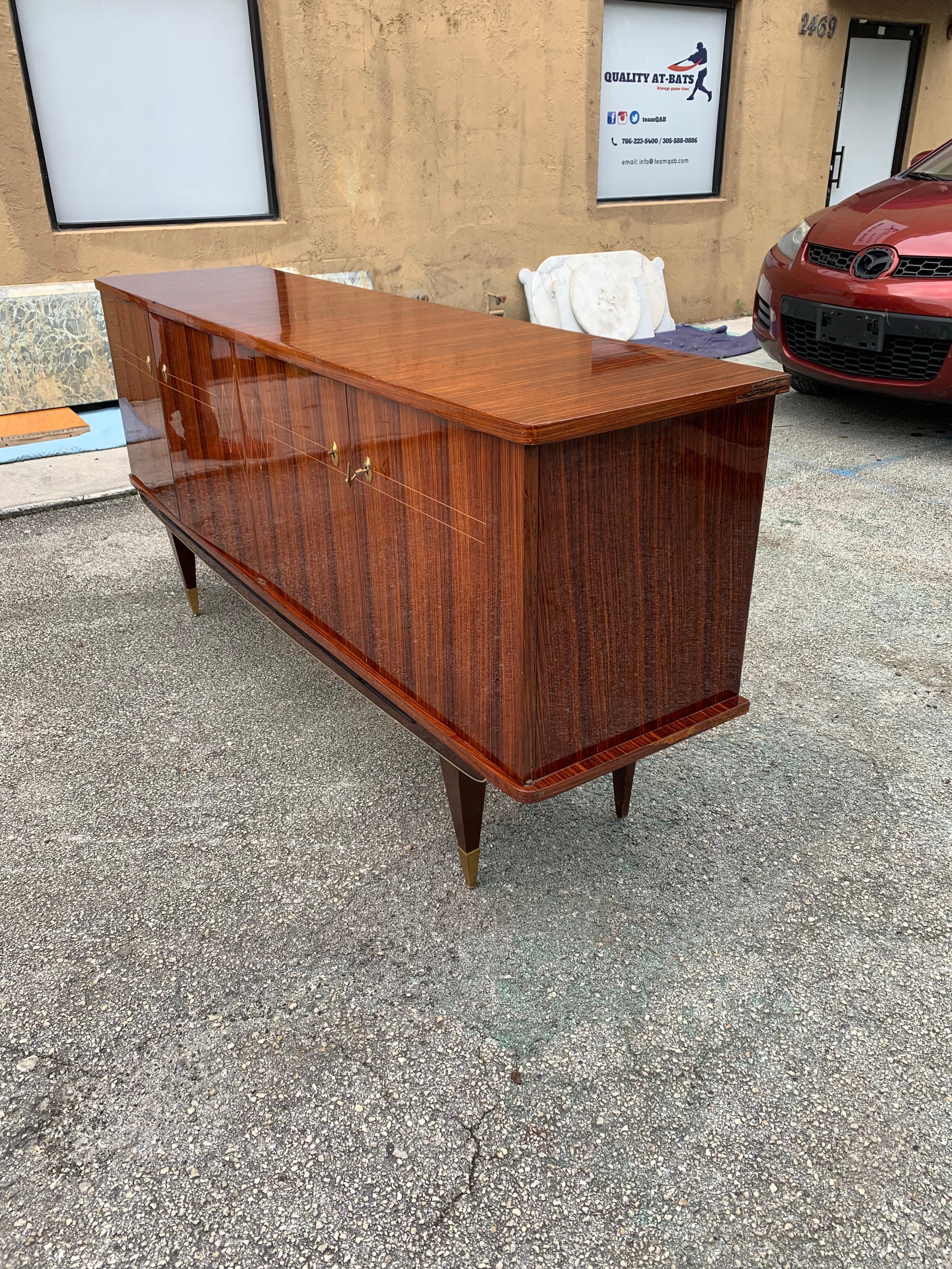 Classic French Vintage Modern Macassar Ebony Buffet or Sideboard In Good Condition In Hialeah, FL