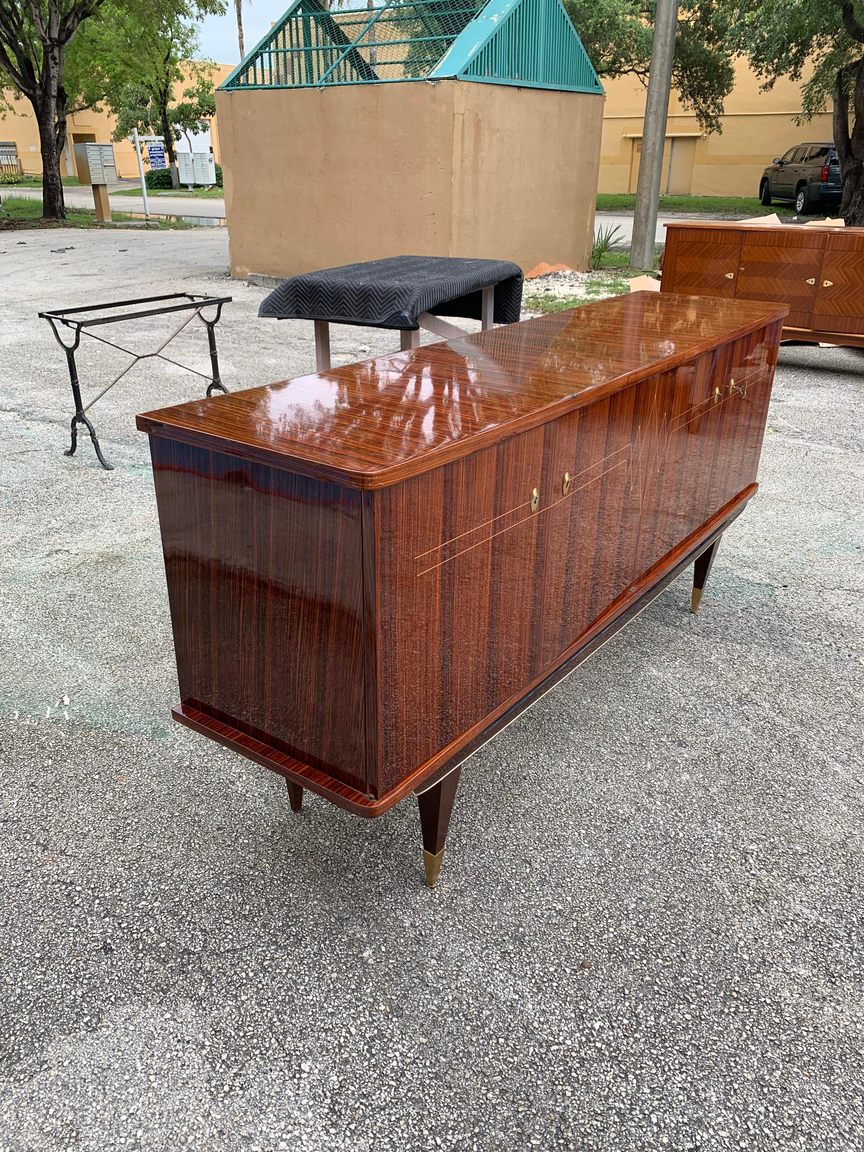 Brass Classic French Vintage Modern Macassar Ebony Buffet or Sideboard