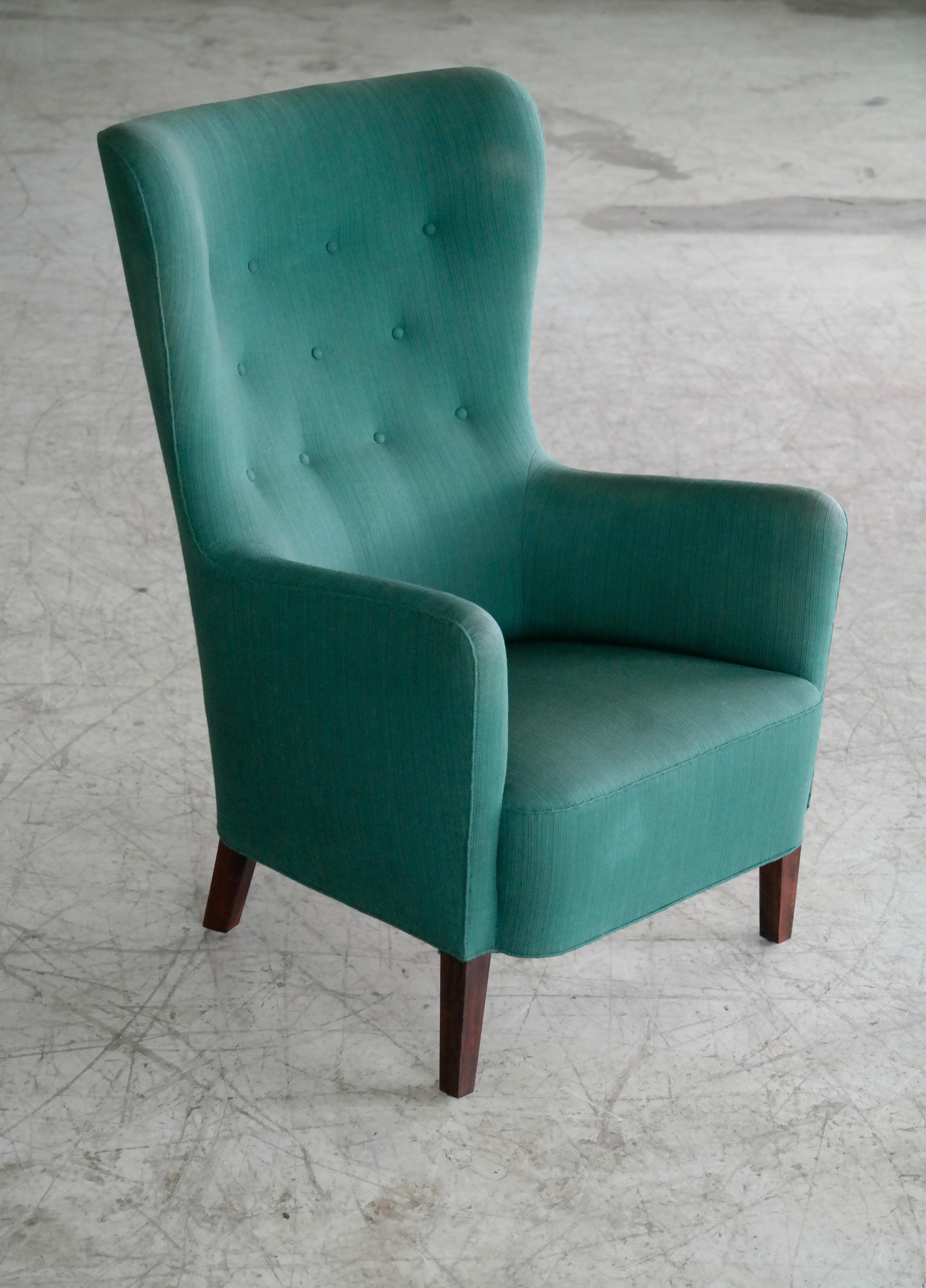 Wool Classic Frits Henningsen Style Highback Easy Chair Danish Midcentury
