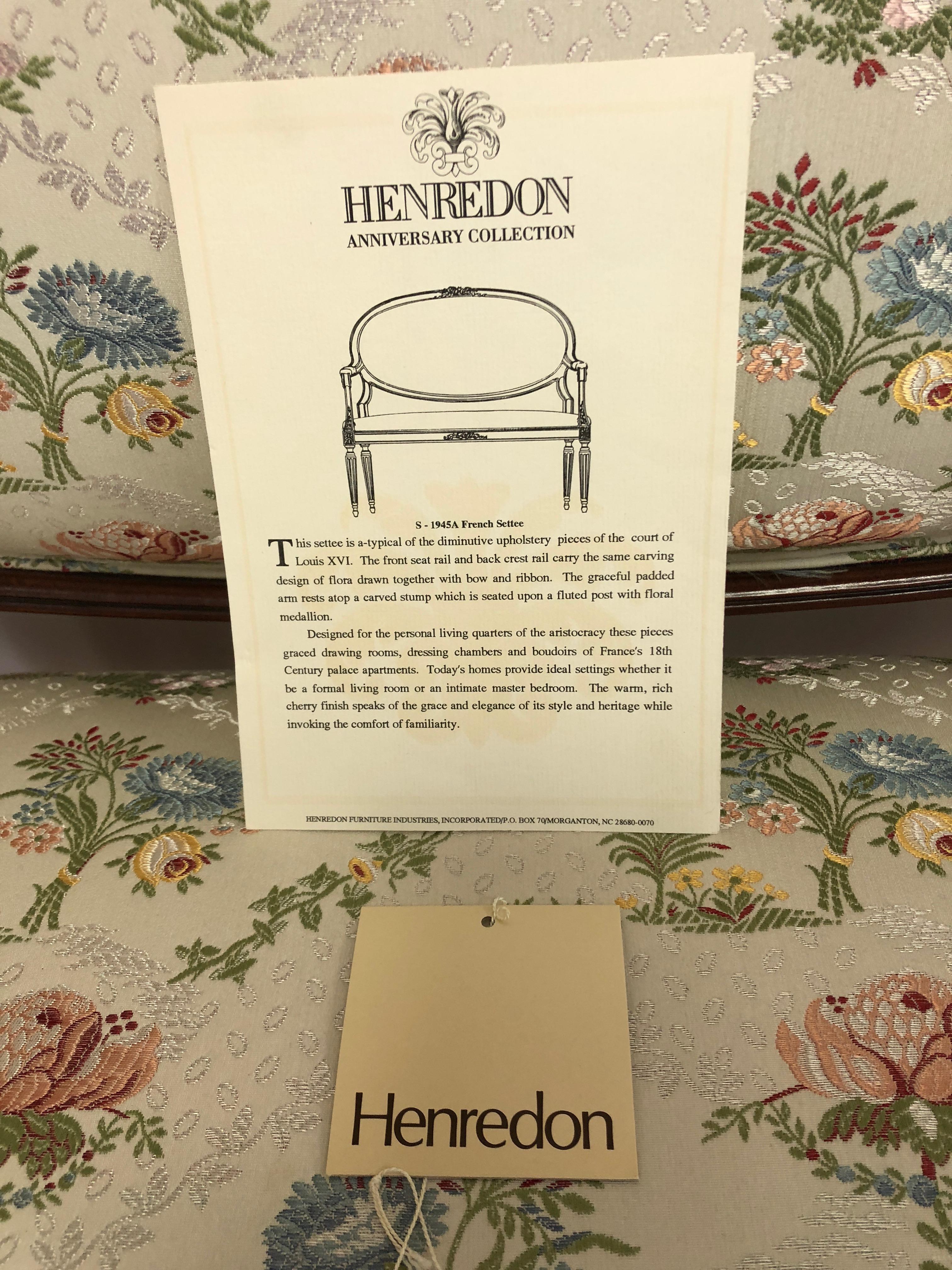 Classic Fruitwood Loveseat by Henredon with Lovely Floral Upholstery 5
