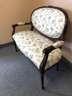 Classic Fruitwood Loveseat by Henredon with Lovely Floral Upholstery