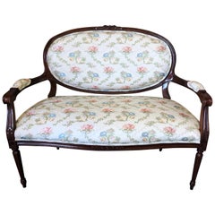 Classic Fruitwood Loveseat by Henredon with Lovely Floral Upholstery