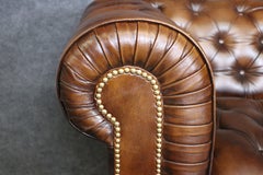 Classic Fully Tufted 7ft Chesterfield Sofa in Full Grain Medium Brown Leather.