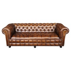 Classic Fully Tufted 7ft Chesterfield Sofa in Full Grain Medium Brown Leather.