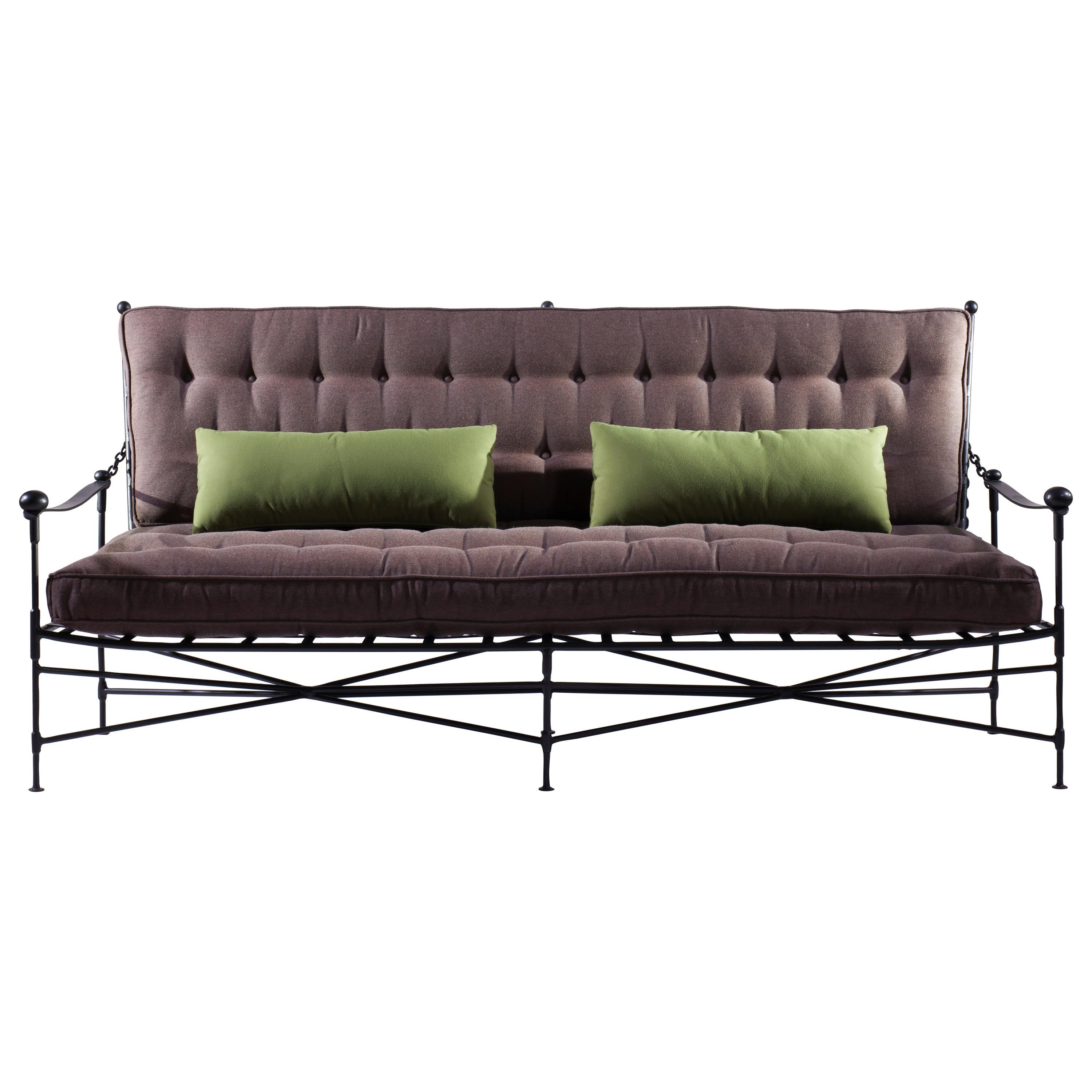 Classic Garden Sofa-Classic Steel Frame Sofa with Buttoned Cushions For Sale
