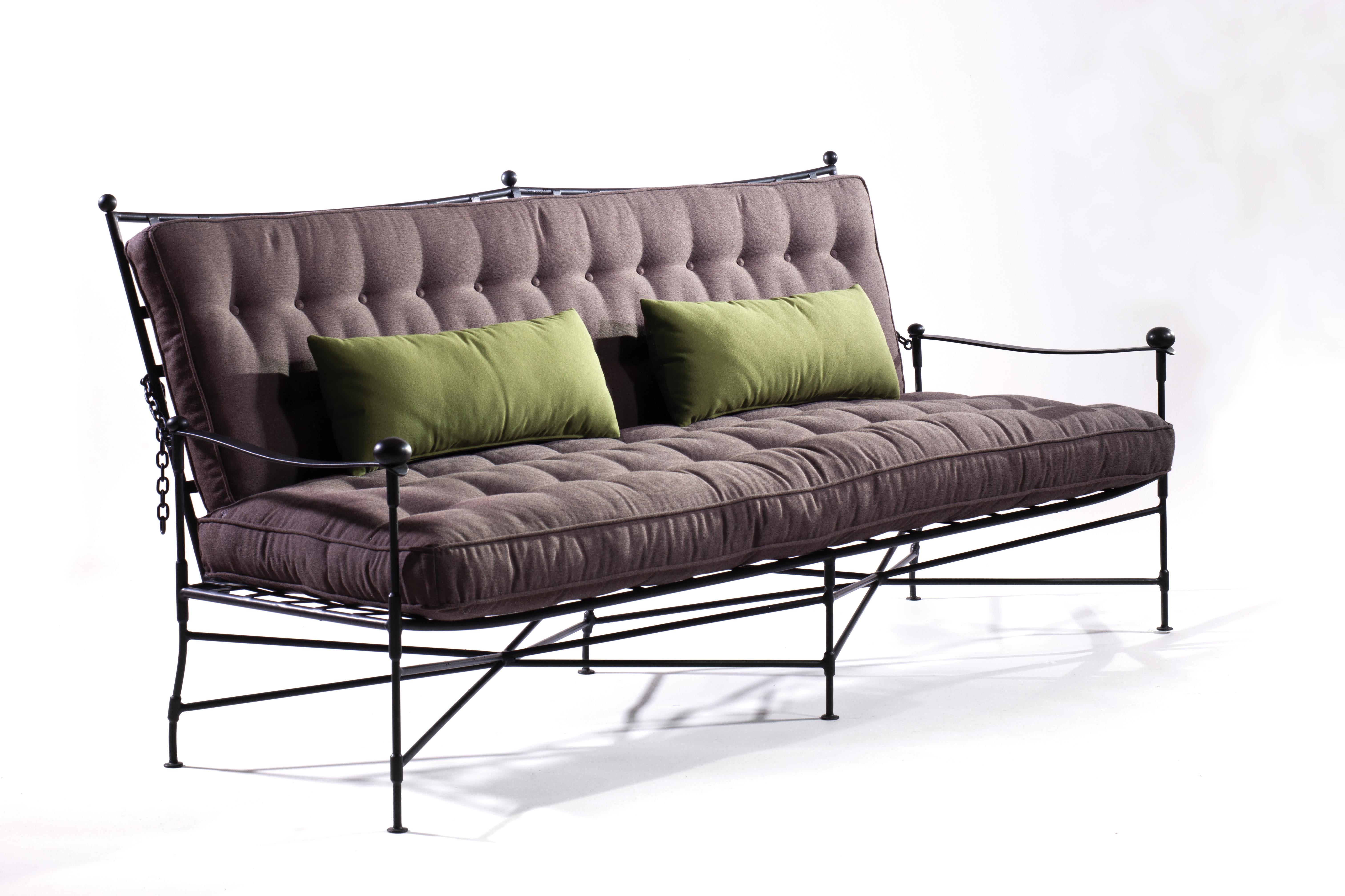 A Classic steel frame sofa with generously crafted buttoned cushions for outside use
B.B. - We make this Iconic 18th century design because it simply sits so well in any exterior space or garden room, beautiful in combination with the classic garden