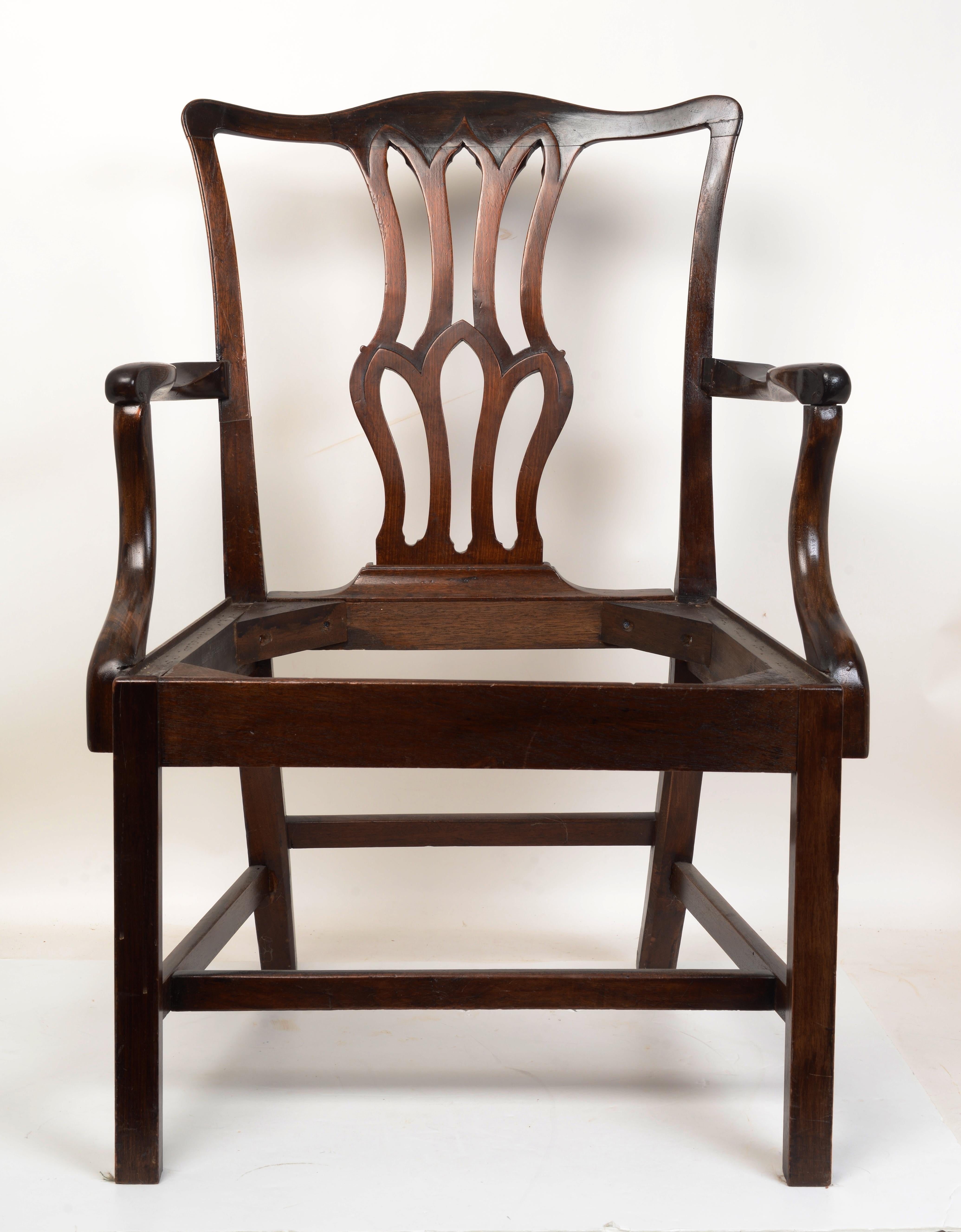 19th Century Classic Geo III Style Open Arm Chair, 19th C For Sale