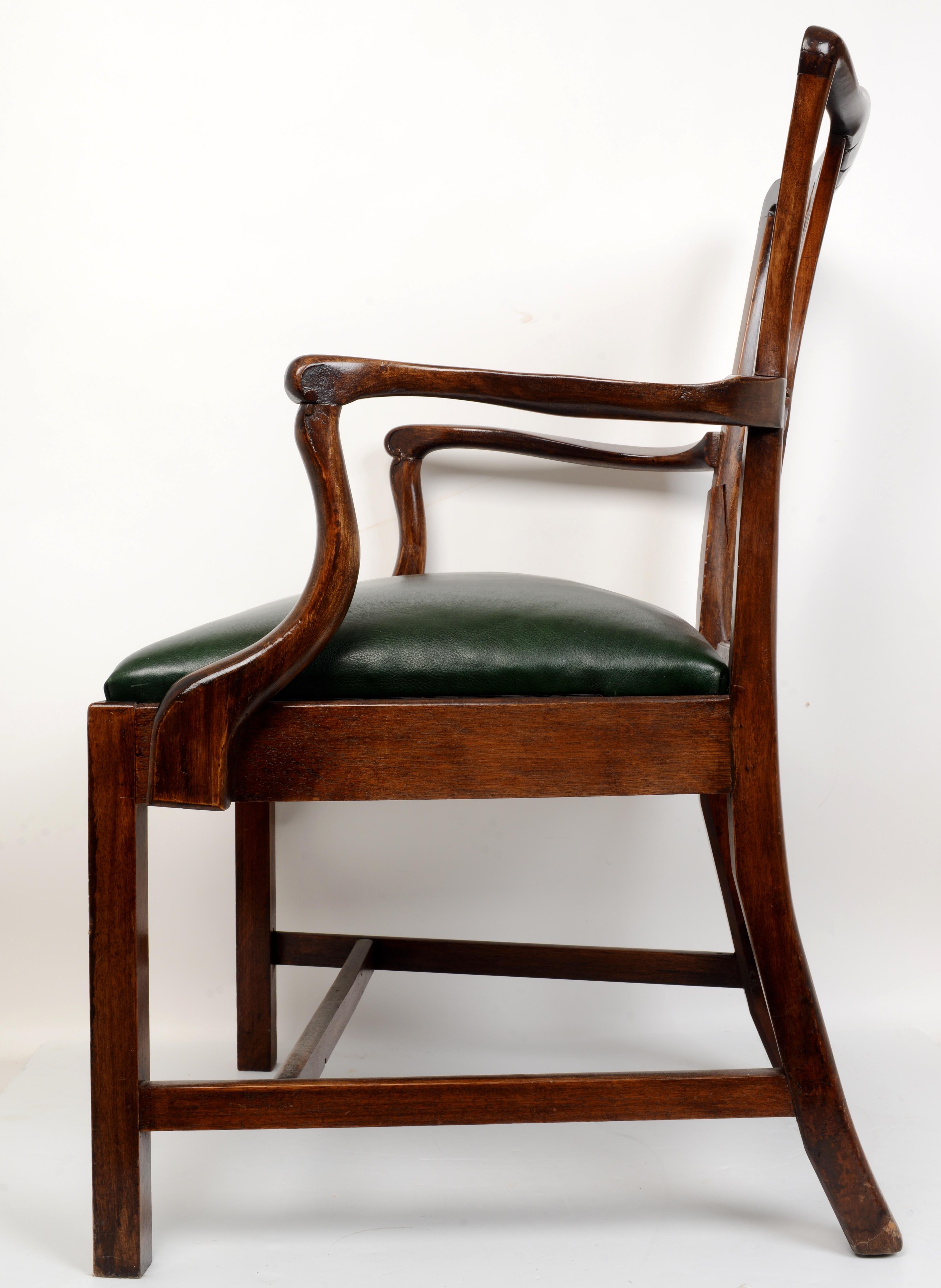 Leather Classic Geo III Style Open Arm Chair, 19th C For Sale