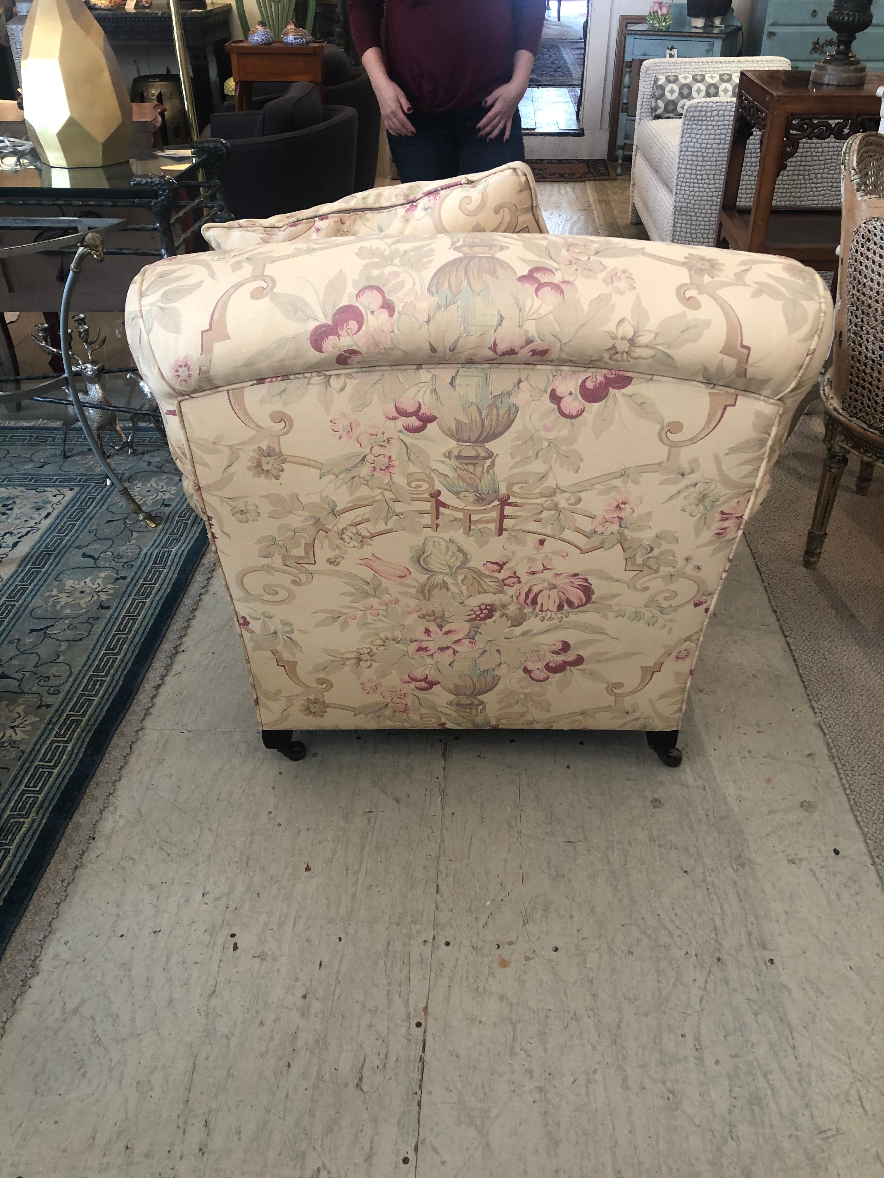 Classic George Smith Large Club Chair and Ottoman in Gollut Pattern Upholstery In Good Condition In Hopewell, NJ