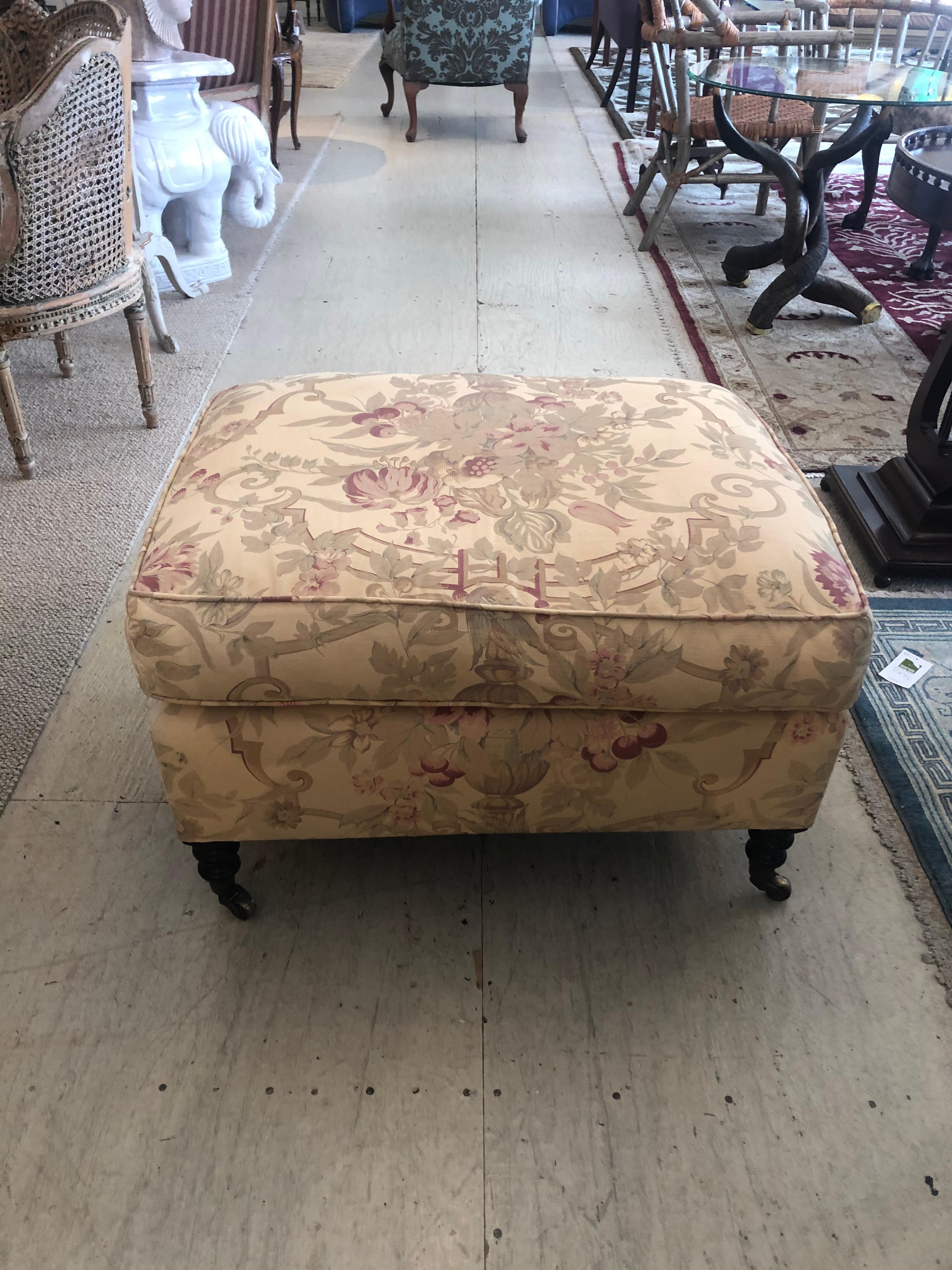 Classic George Smith Large Club Chair and Ottoman in Gollut Pattern Upholstery 2