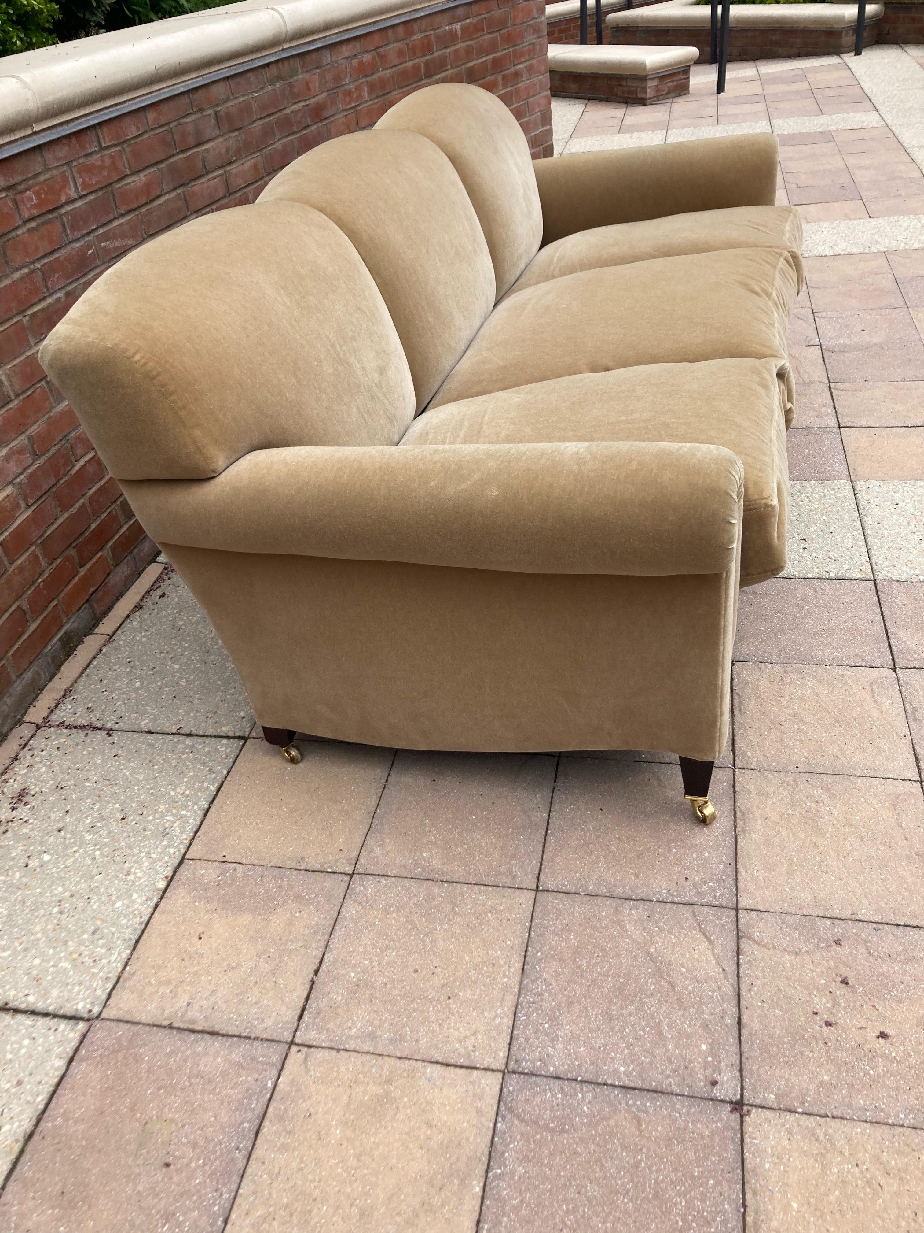 English Classic George Smith Signature Scroll Arm Camel Mohair Sofa