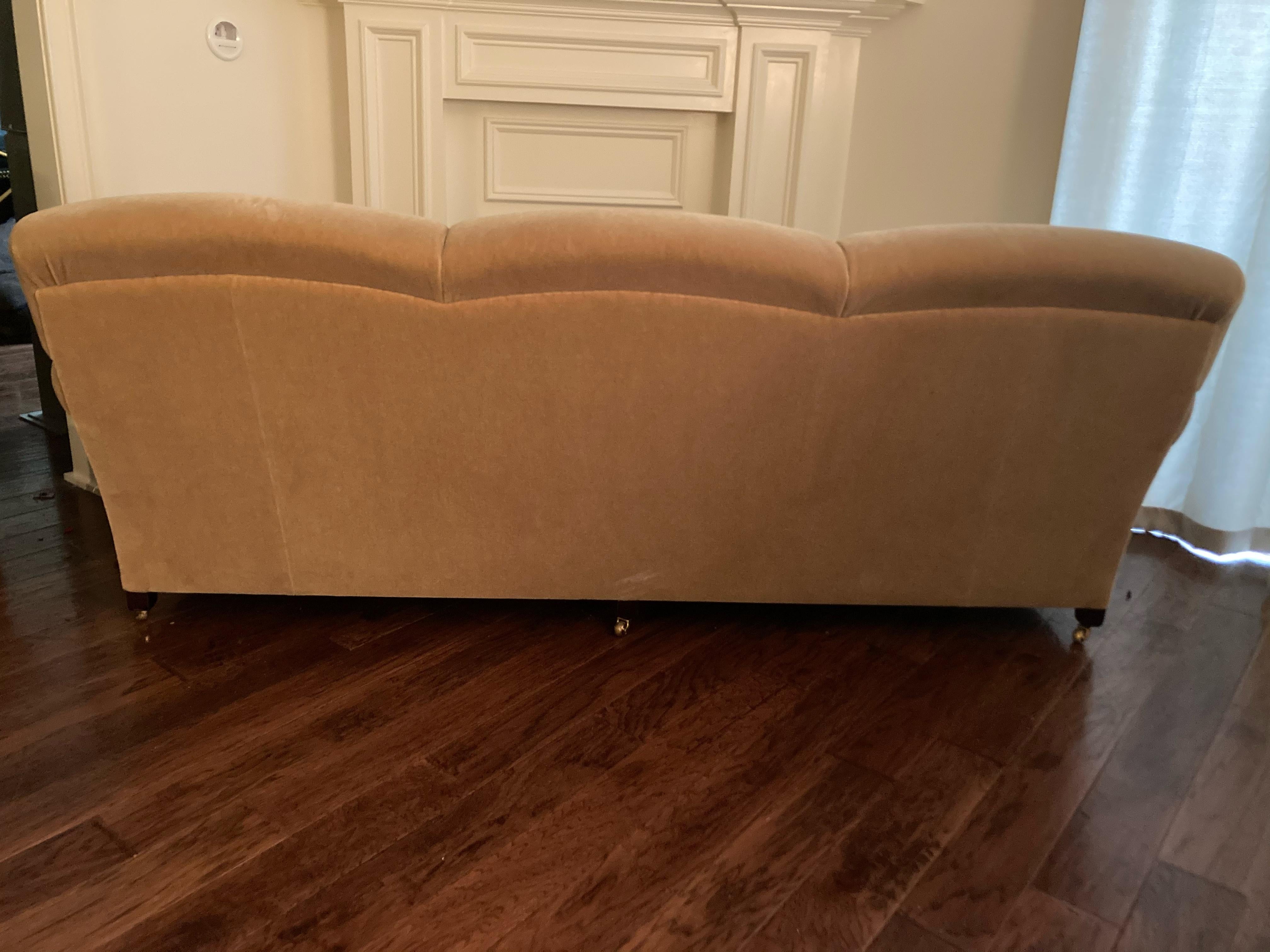 Contemporary Classic George Smith Signature Scroll Arm Camel Mohair Sofa