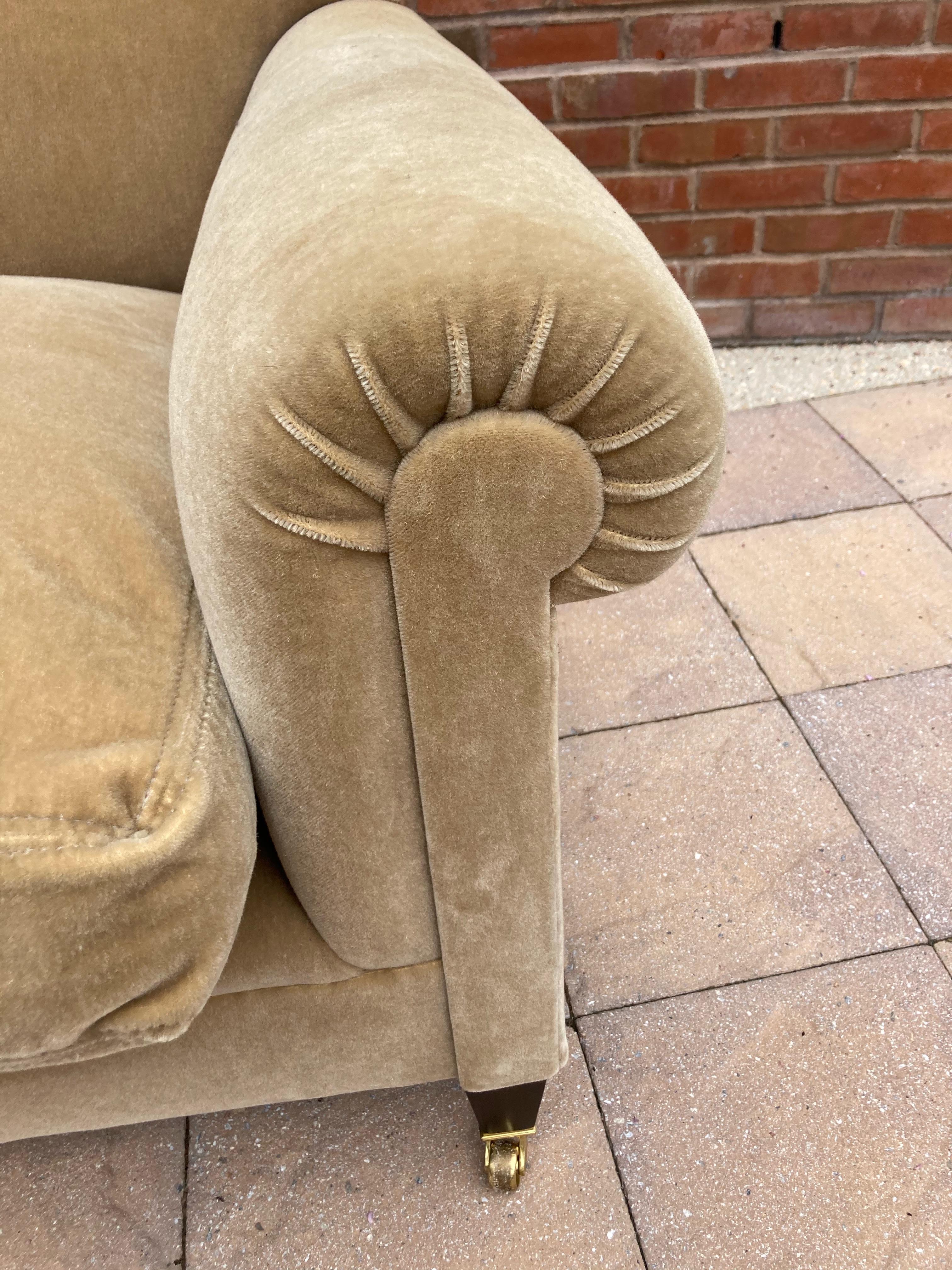 Classic George Smith Signature Scroll Arm Camel Mohair Sofa 1