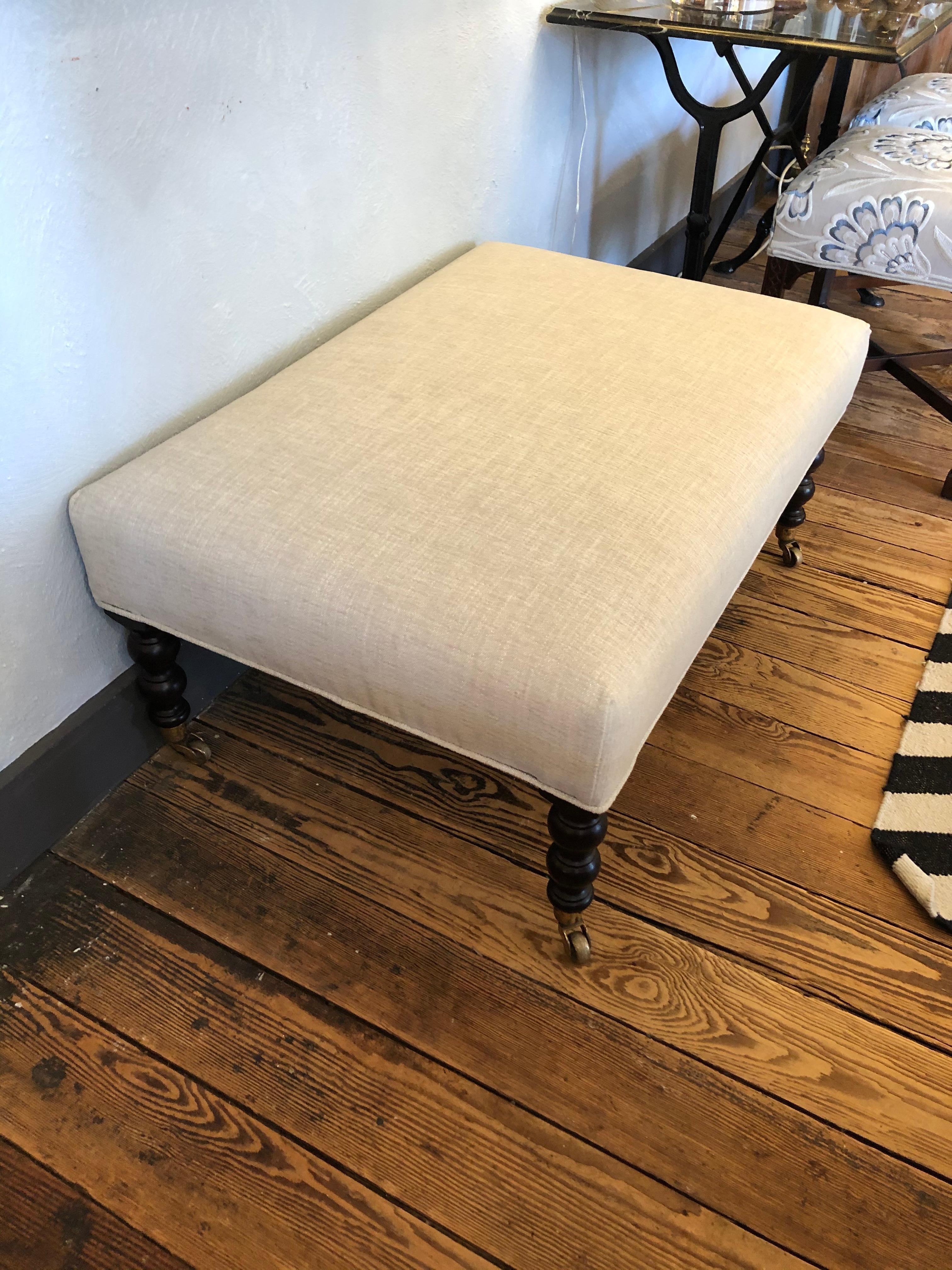 Classic George Smith Style Chenille Ottoman Coffee Table In Good Condition In Hopewell, NJ
