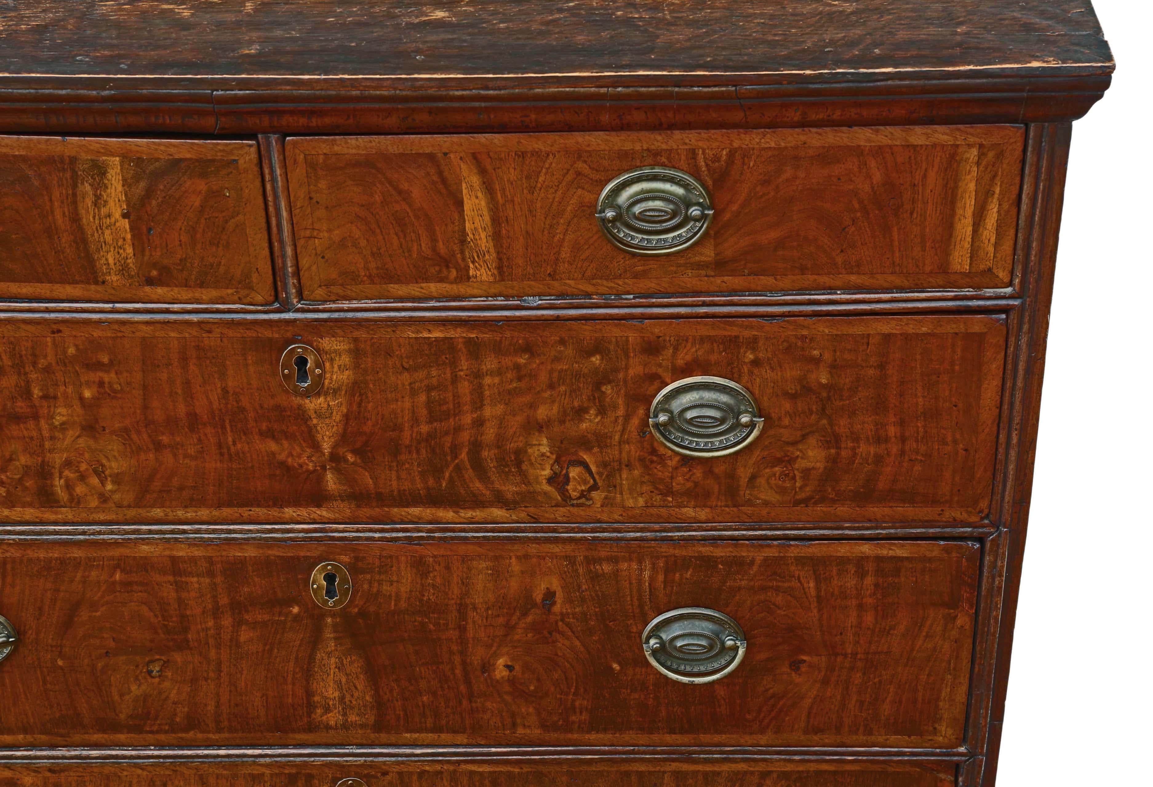 18th Century and Earlier Classic Georgian Chest of Drawers in Walnut and Oak with Crossbanding For Sale