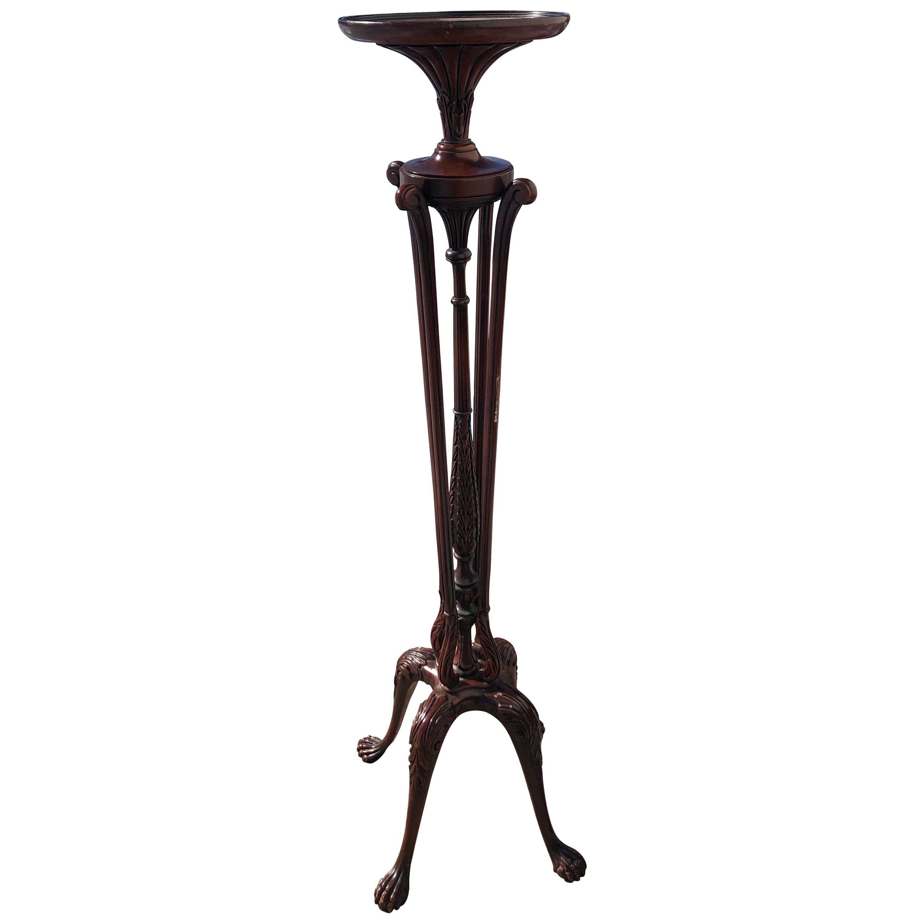 Classic Georgian Style Carved Mahogany Torchiere Plant Stand For Sale