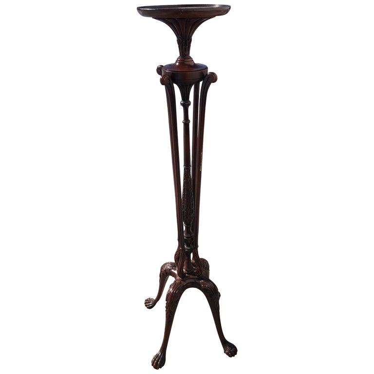 Classic Style Carved Mahogany Torchiere Plant Stand For Sale