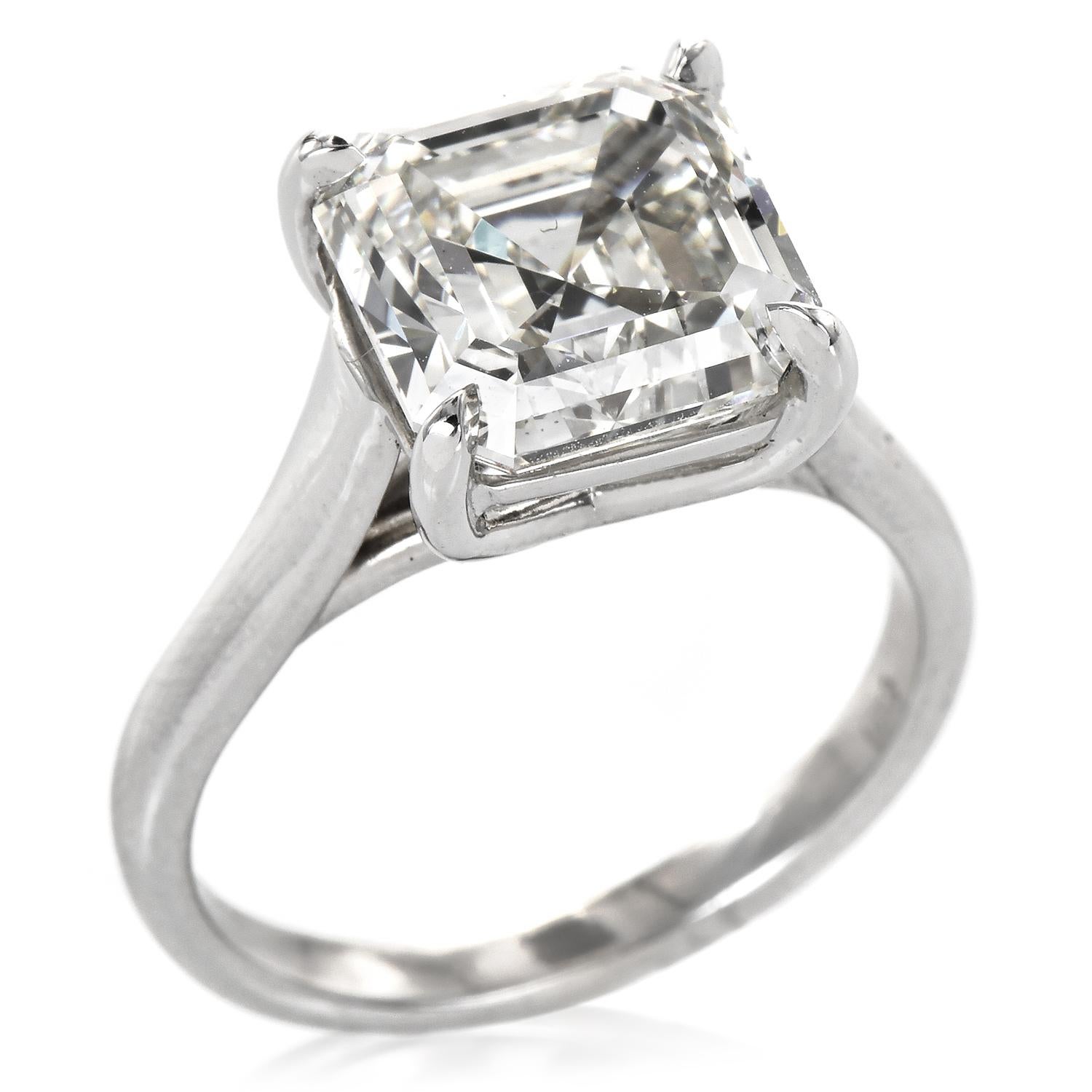 Classic GIA 5.49cts Square Emerald-Cut Diamond Engagement Ring 1