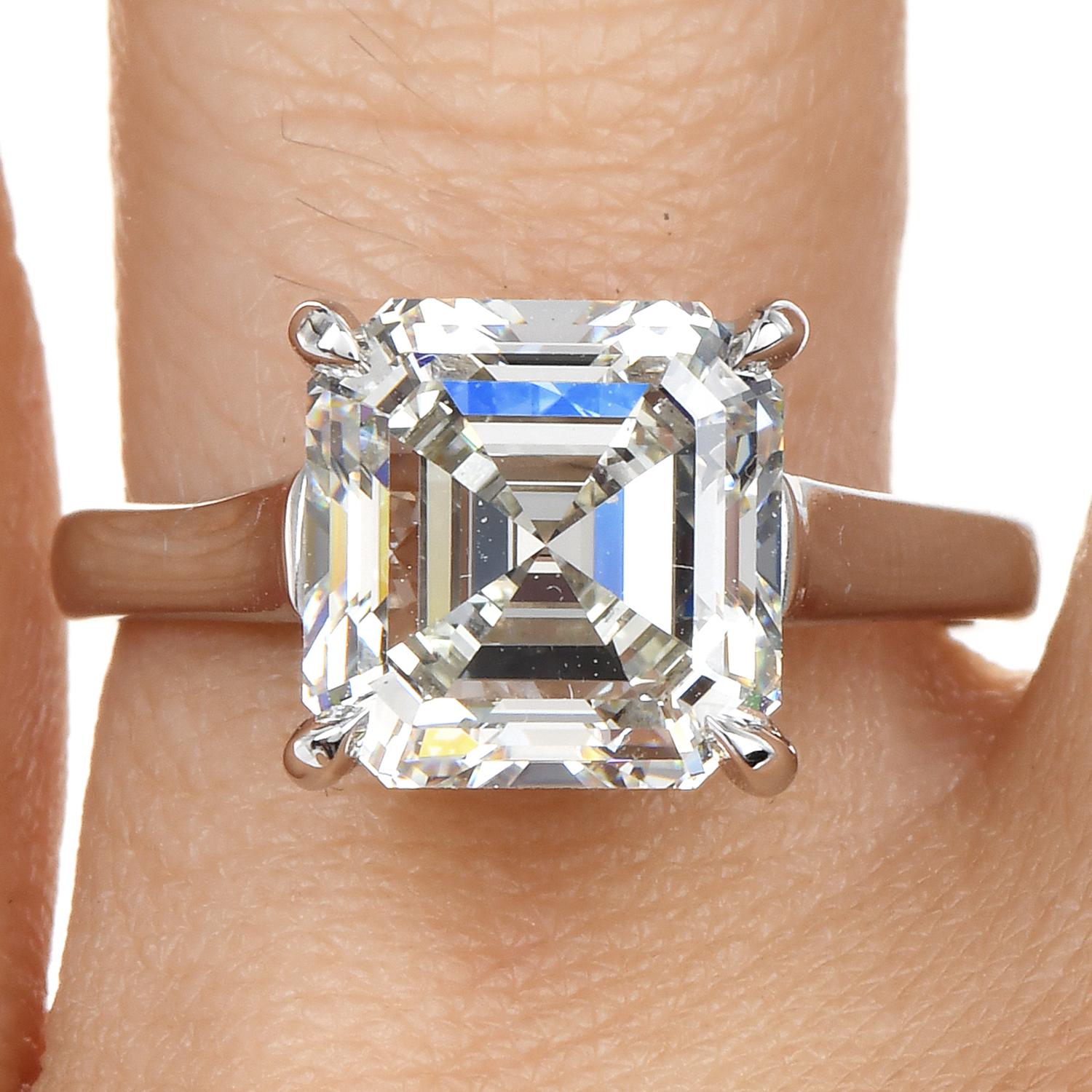 Classic GIA 5.49cts Square Emerald-Cut Diamond Engagement Ring 4