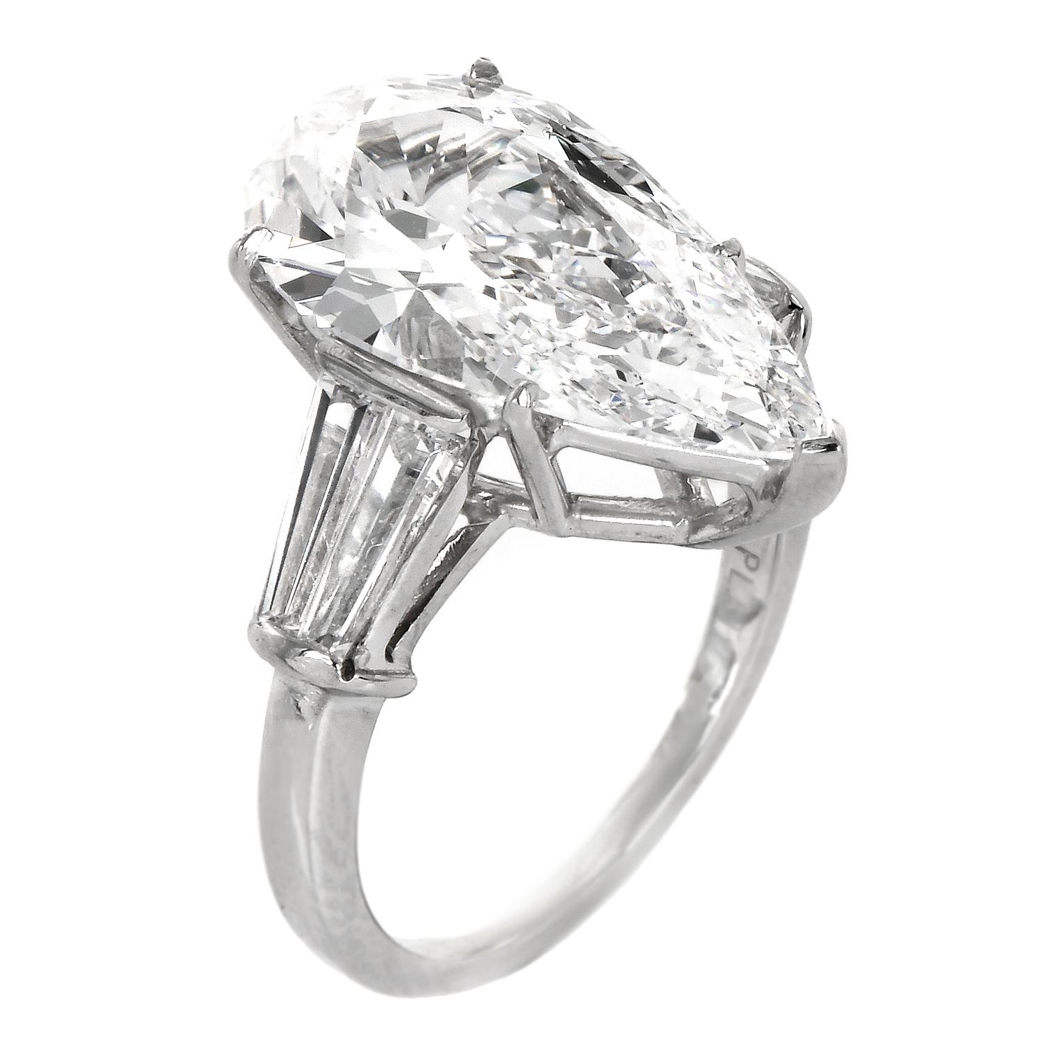 Klassischer GIA 6,16 Karat D-VS1 Diamant-Verlobungsring in Birnenform im Zustand „Hervorragend“ im Angebot in Miami, FL