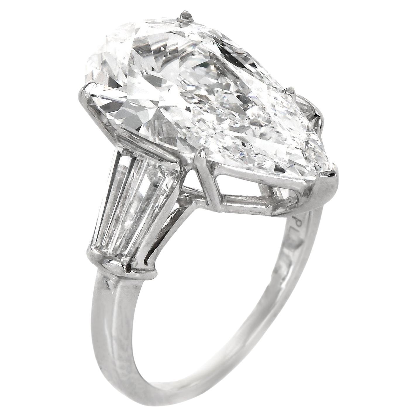 Classic GIA 6.16cts D-VS1 Diamond Pear Shape Engagement Ring For Sale