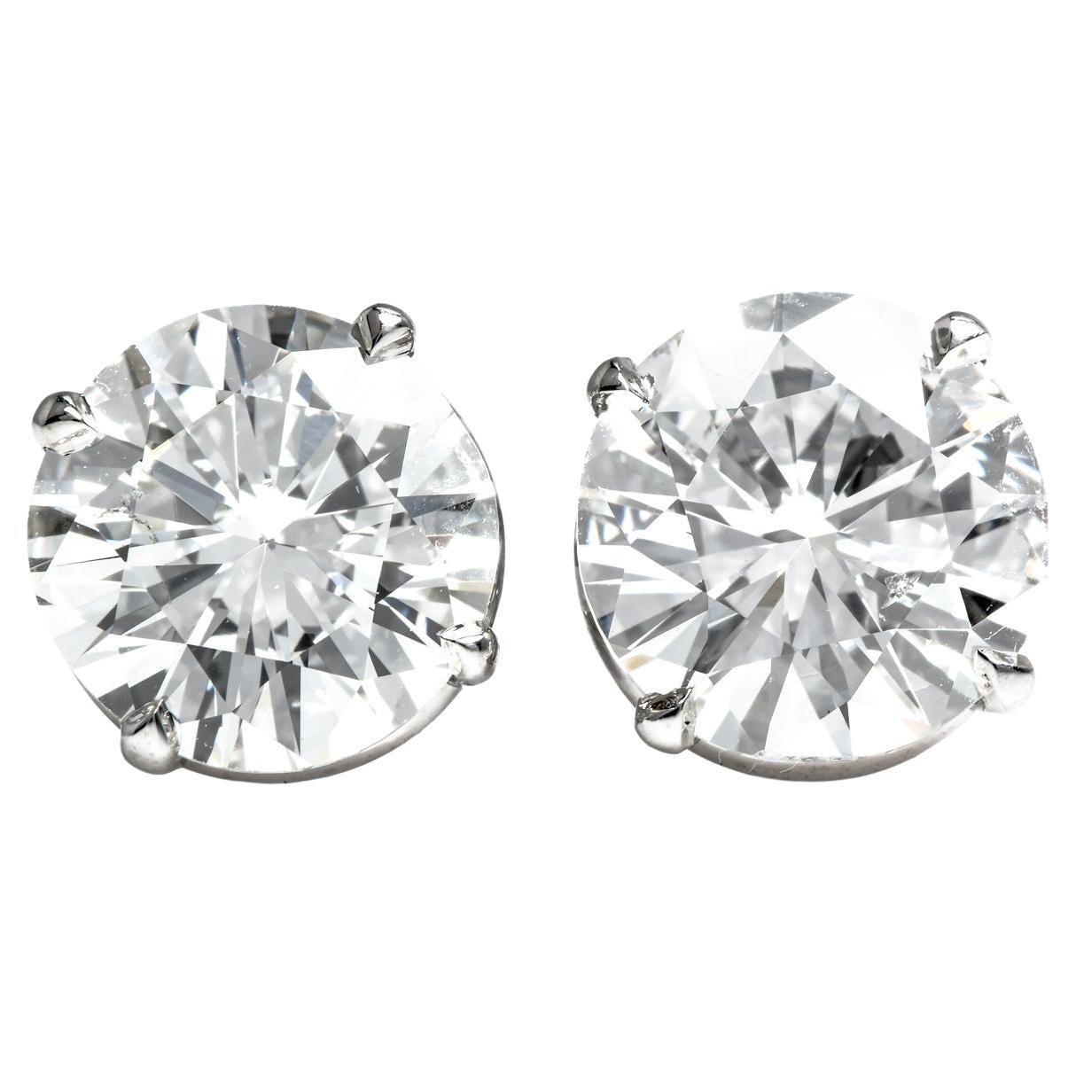 Classic GIA H-I SI 4.03 Carats Diamond Studs 18k Gold Earrings For Sale