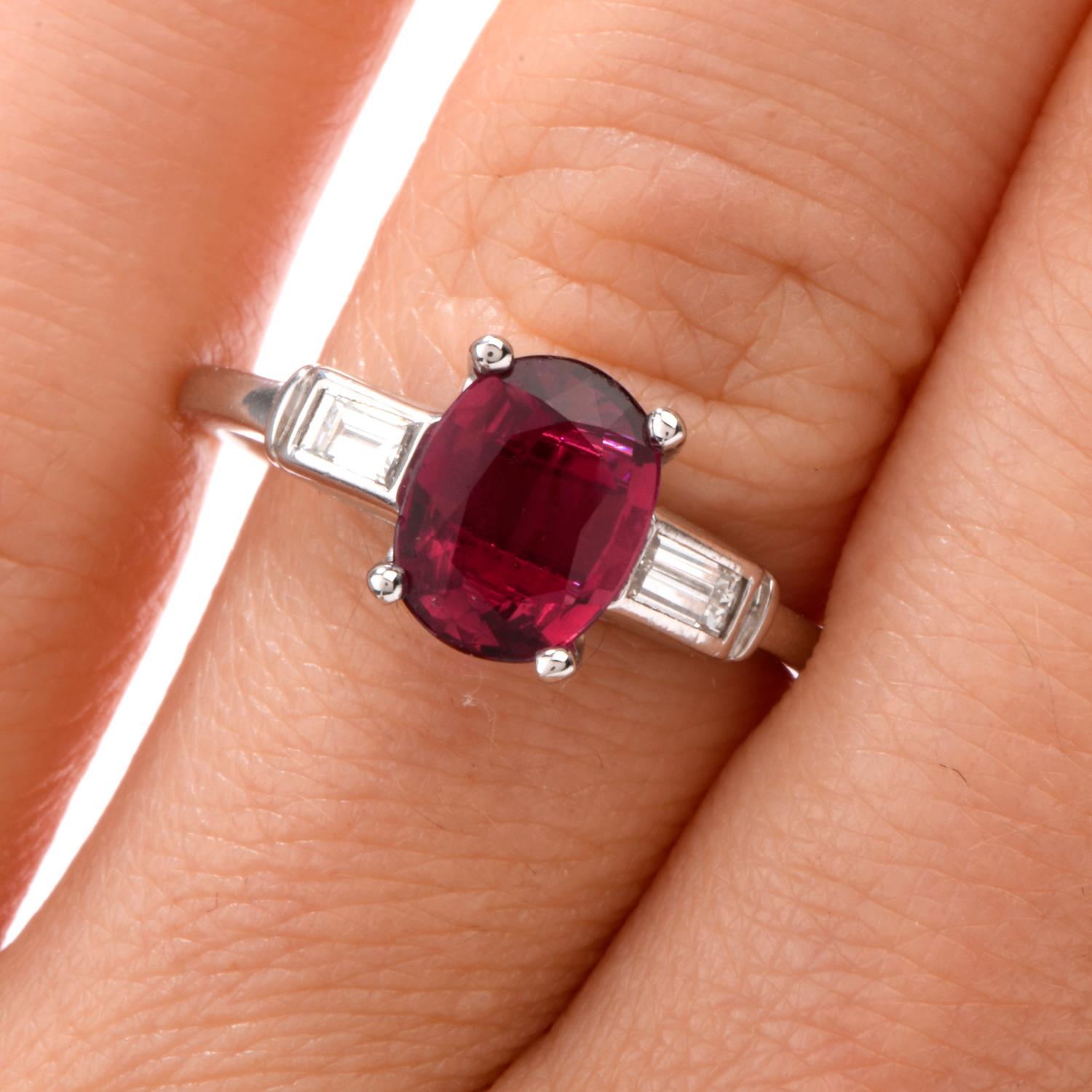 Classic GIA Ruby Diamond Platinum Engagement Ring 3
